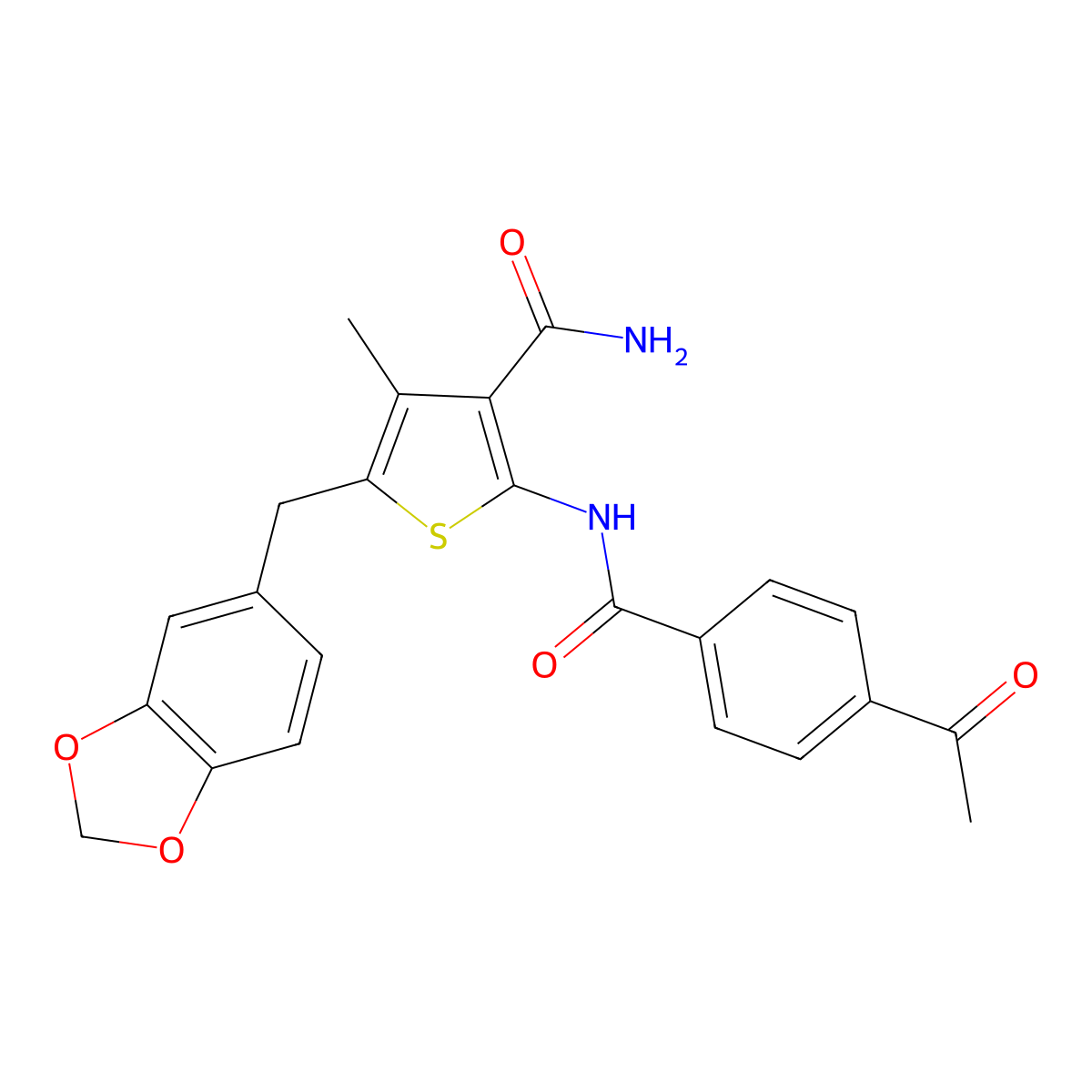 2-(4-Acetylbenzamido)-5-(benzo[d][1,3]dioxol-5-ylmethyl)-4-methylthiophene-3-carboxamide molecular structure, CAS 476368-56-6