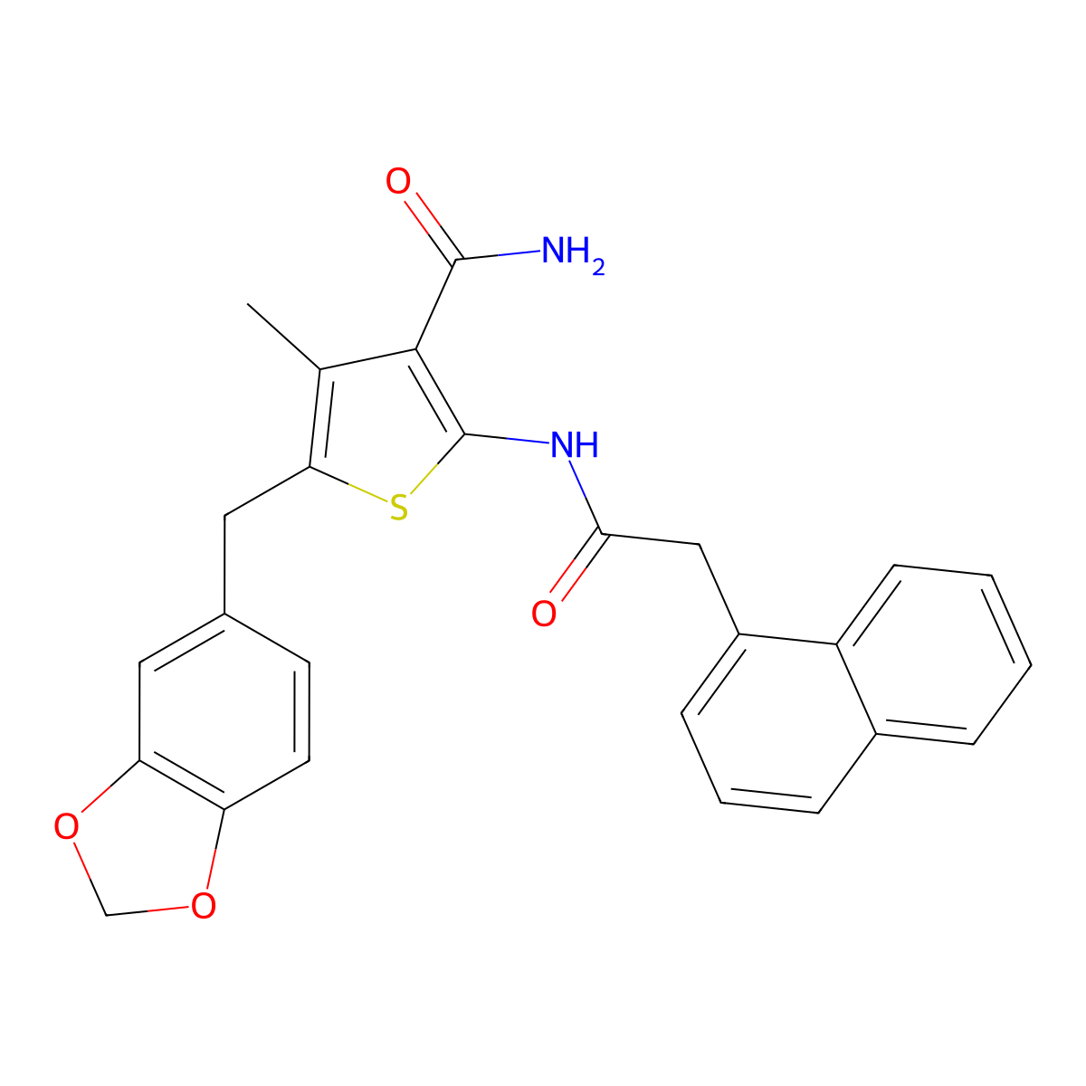 5-[(2H-1,3-benzodioxol-5-yl)methyl]-4-methyl-2-[2-(naphthalen-1-yl)acetamido]thiophene-3-carboxamide molecular structure, CAS 476368-74-8
