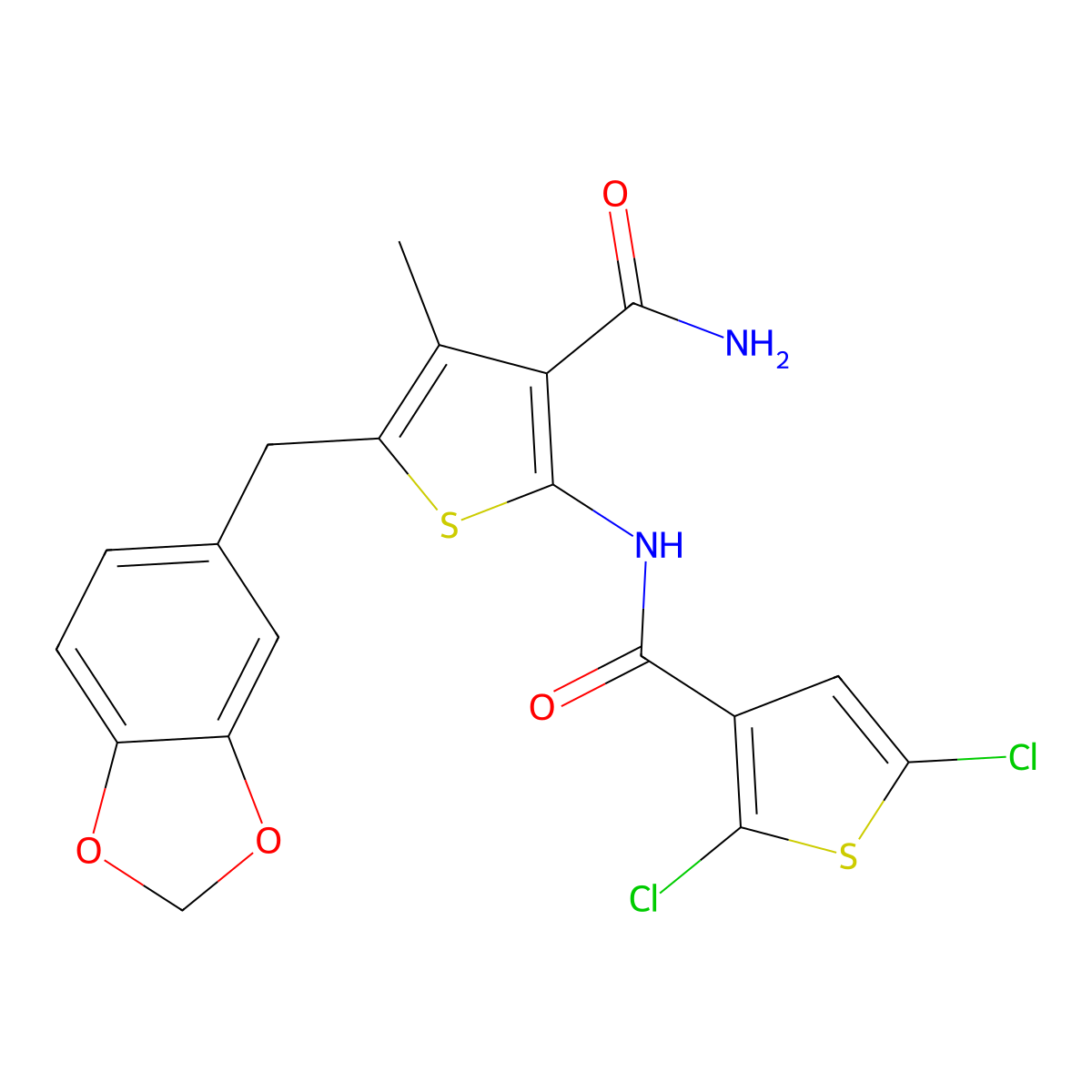 5-(Benzo[d][1,3]dioxol-5-ylmethyl)-2-(2,5-dichlorothiophene-3-carboxamido)-4-methylthiophene-3-carboxamide molecular structure, CAS 476368-75-9