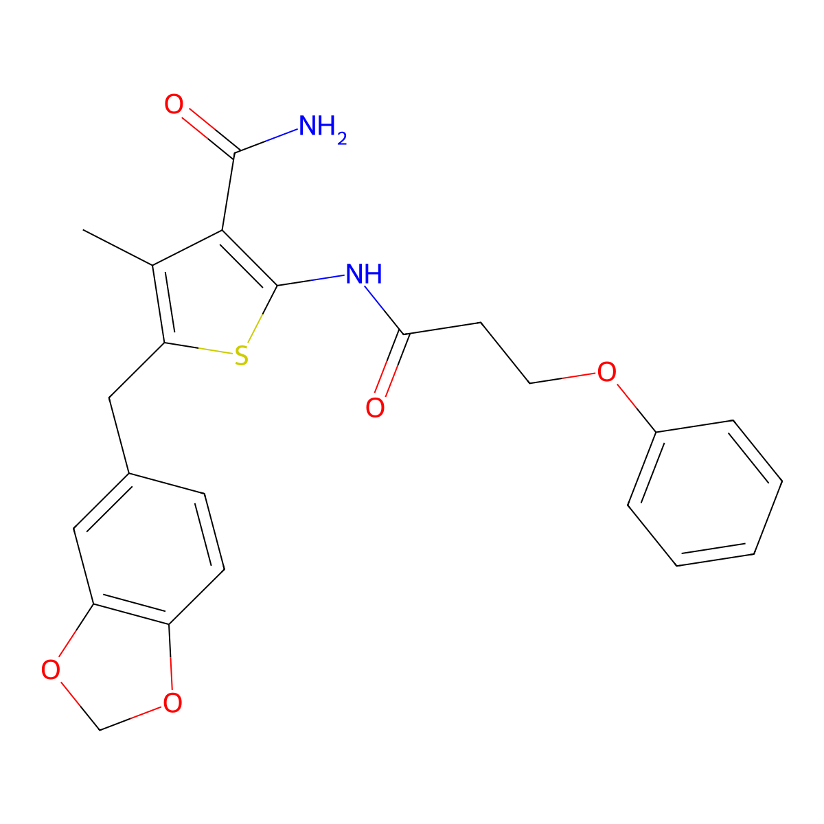 5-(Benzo[d][1,3]dioxol-5-ylmethyl)-4-methyl-2-(3-phenoxypropanamido)thiophene-3-carboxamide molecular structure, CAS 476368-93-1