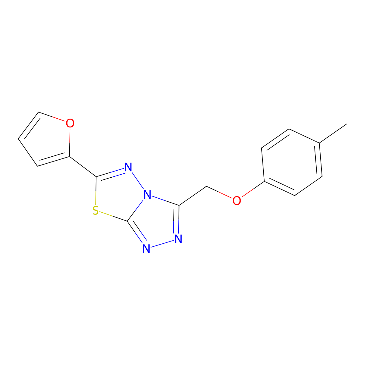 6-(Furan-2-yl)-3-[(4-methylphenoxy)methyl]-[1,2,4]triazolo[3,4-b][1,3,4]thiadiazole molecular structure, CAS 476371-09-2