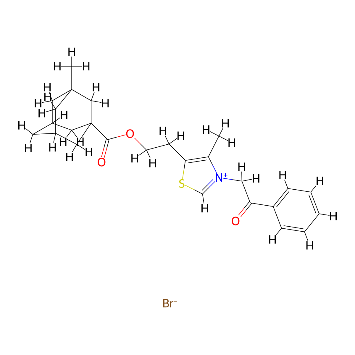 4-Methyl-5-[2-(3-methyladamantane-1-carbonyloxy)ethyl]-3-(2-oxo-2-phenylethyl)-1,3-thiazol-3-ium bromide molecular structure, CAS 476410-74-9