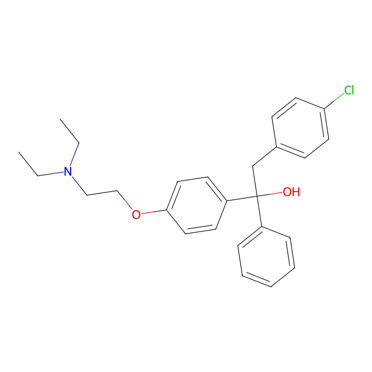 4-Chloro-alpha-[4-[2-(diethylamino)ethoxy]phenyl]-alpha-phenylbenzeneethanol molecular structure, CAS 47642-02-4