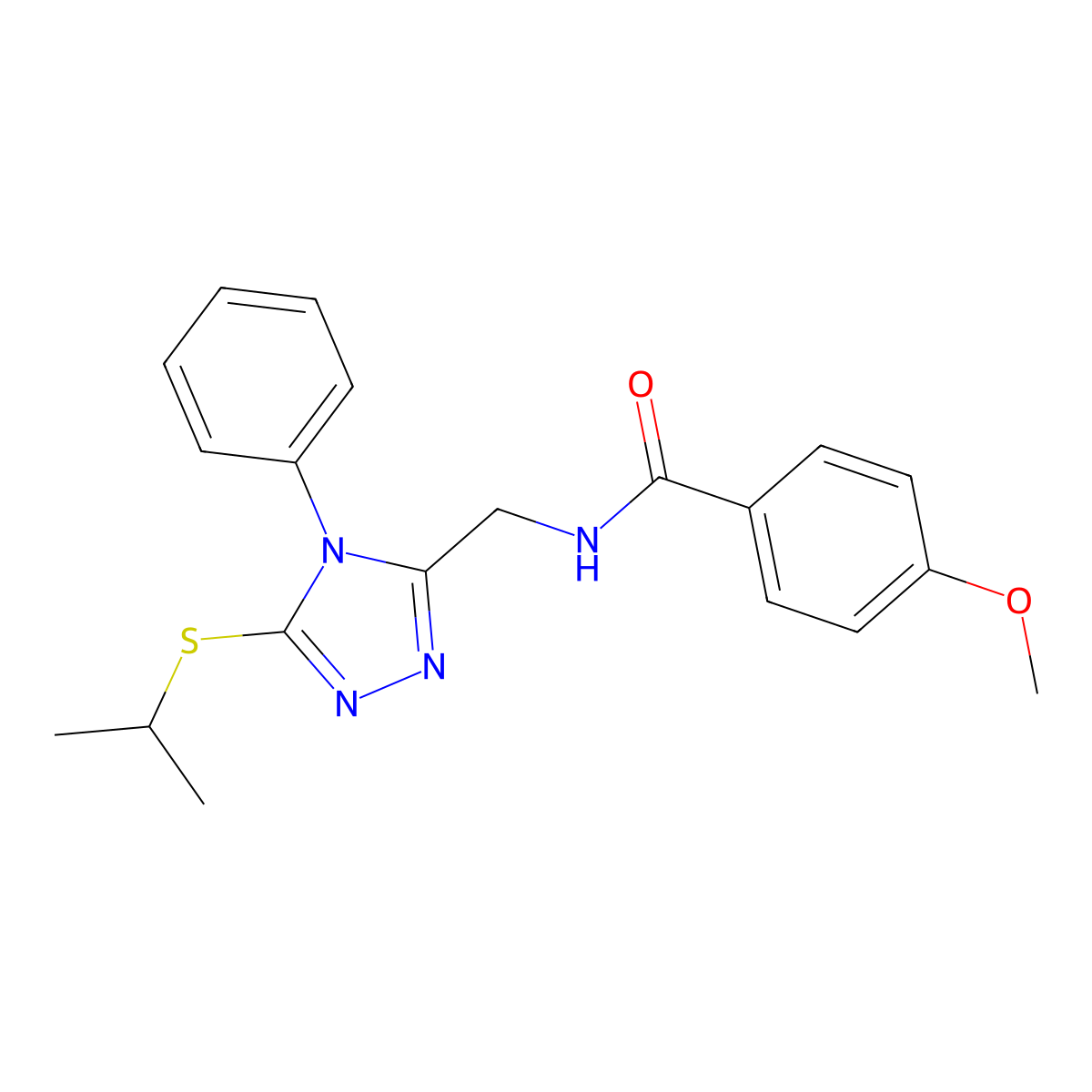 N-((5-(isopropylthio)-4-phenyl-4H-1,2,4-triazol-3-yl)methyl)-4-methoxybenzamide molecular structure, CAS 476431-40-0