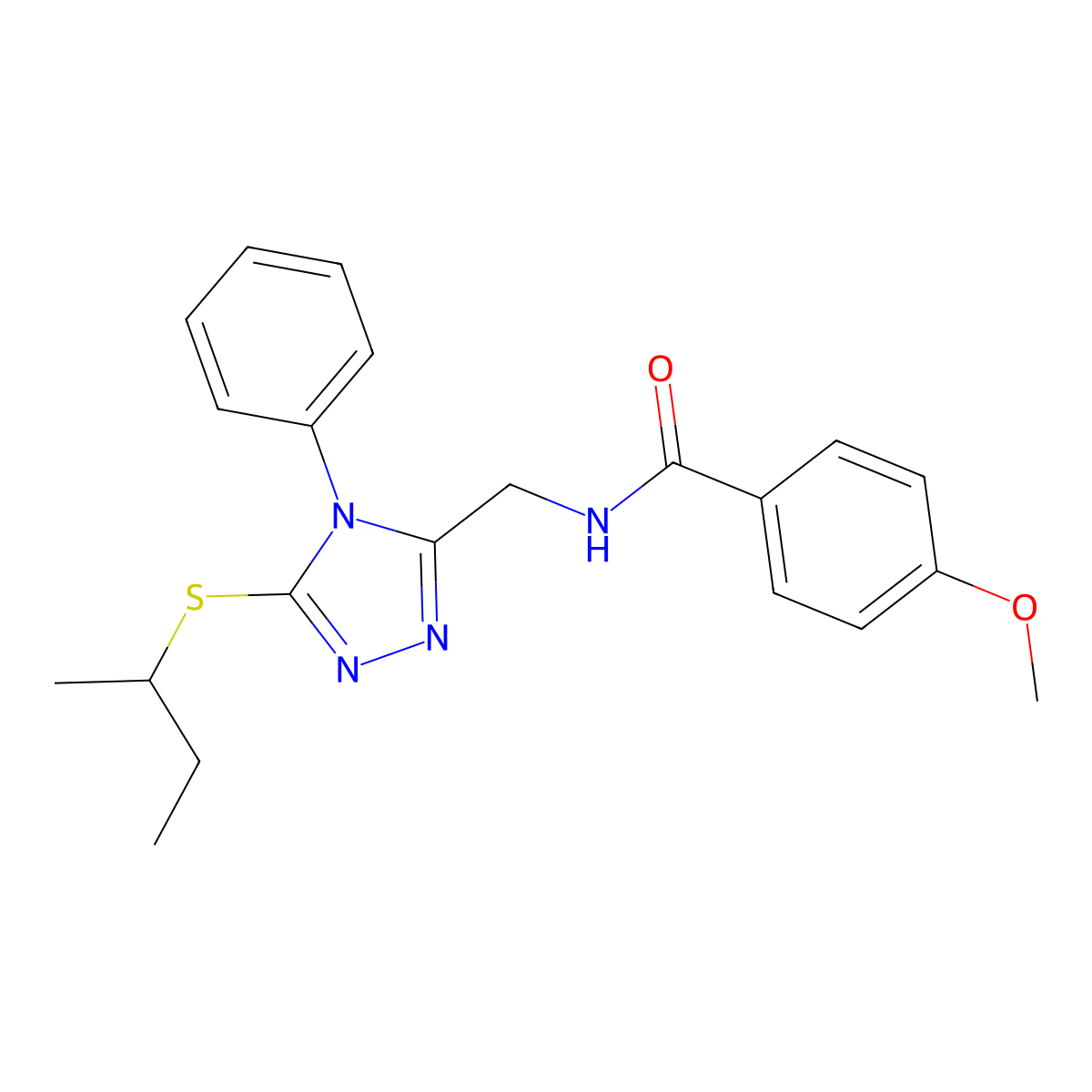 N-((5-(sec-butylthio)-4-phenyl-4H-1,2,4-triazol-3-yl)methyl)-4-methoxybenzamide molecular structure, CAS 476431-49-9