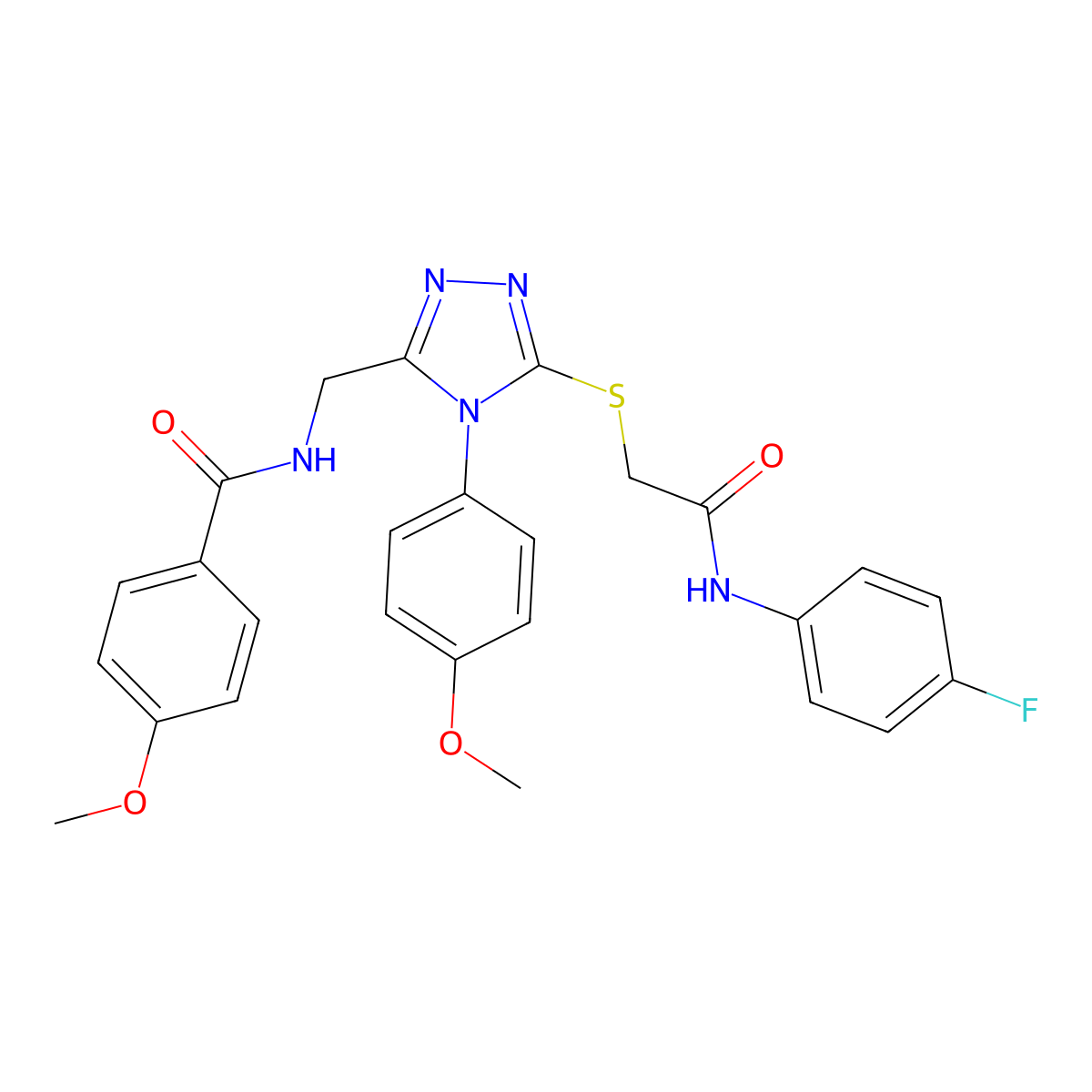 N-((5-((2-((4-fluorophenyl)amino)-2-oxoethyl)thio)-4-(4-methoxyphenyl)-4H-1,2,4-triazol-3-yl)methyl)-4-methoxybenzamide molecular structure, CAS 476431-76-2