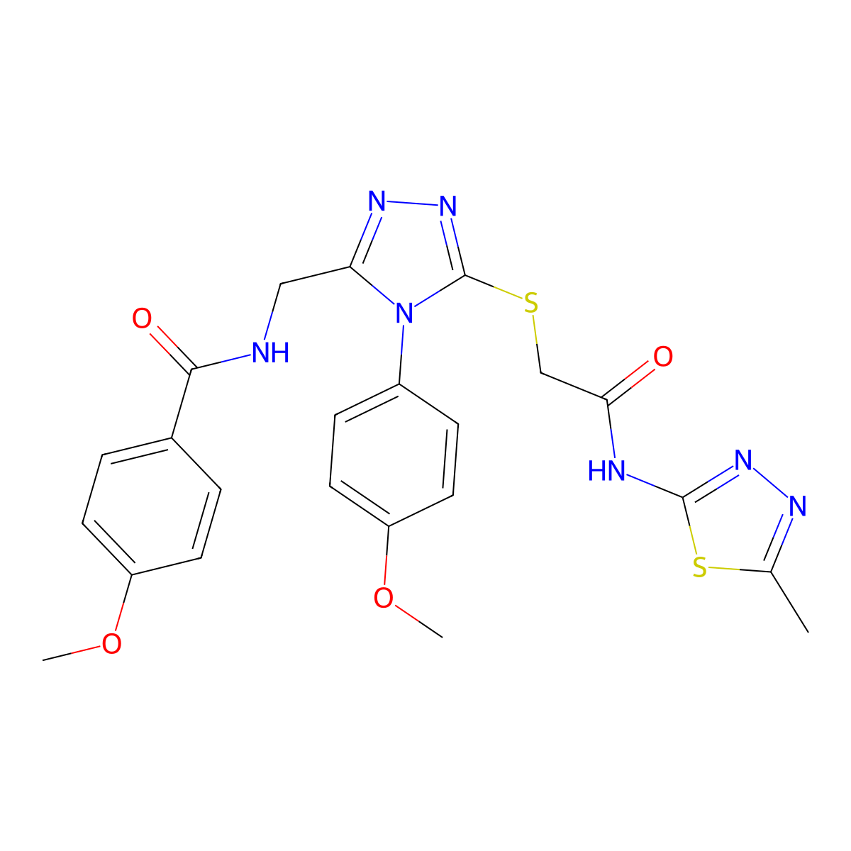 4-methoxy-N-((4-(4-methoxyphenyl)-5-((2-((5-methyl-1,3,4-thiadiazol-2-yl)amino)-2-oxoethyl)thio)-4H-1,2,4-triazol-3-yl)methyl)benzamide molecular structure, CAS 476431-90-0
