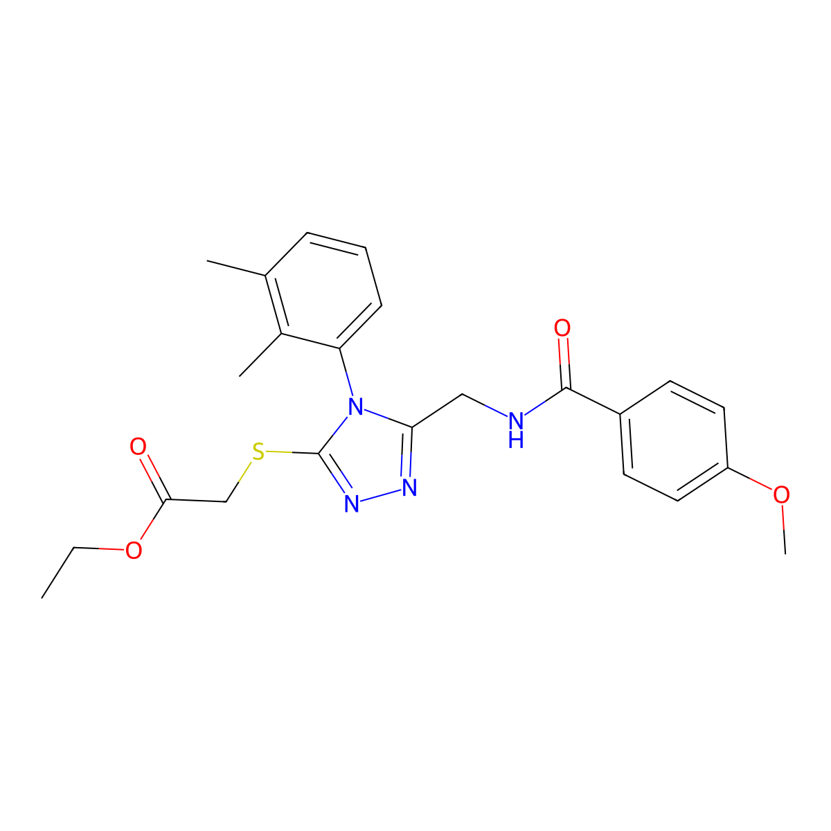 Ethyl 2-[[4-(2,3-dimethylphenyl)-5-[[(4-methoxybenzoyl)amino]methyl]-1,2,4-triazol-3-yl]sulfanyl]acetate molecular structure, CAS 476432-03-8