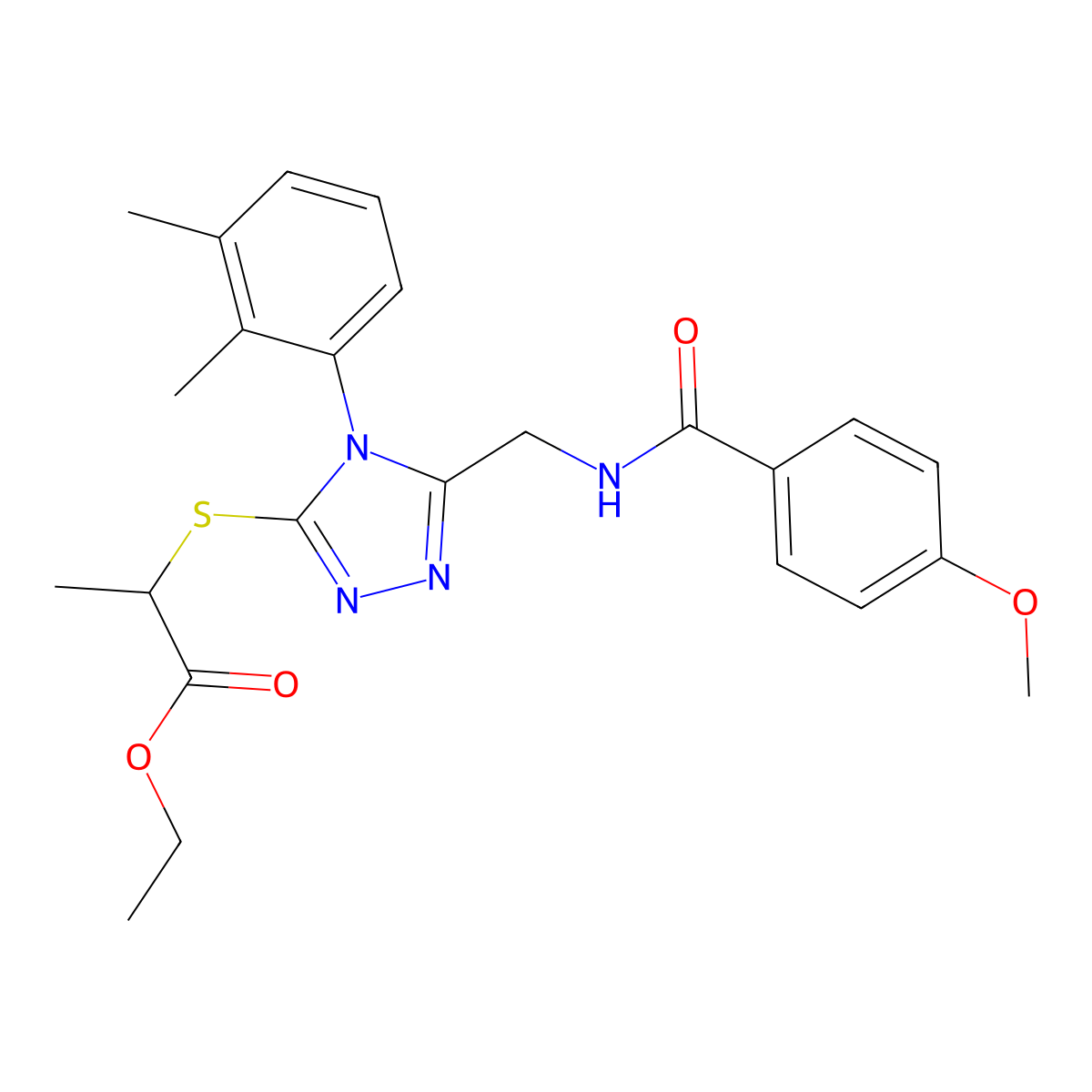 Ethyl 2-[[4-(2,3-dimethylphenyl)-5-[[(4-methoxybenzoyl)amino]methyl]-1,2,4-triazol-3-yl]sulfanyl]propanoate molecular structure, CAS 476432-04-9