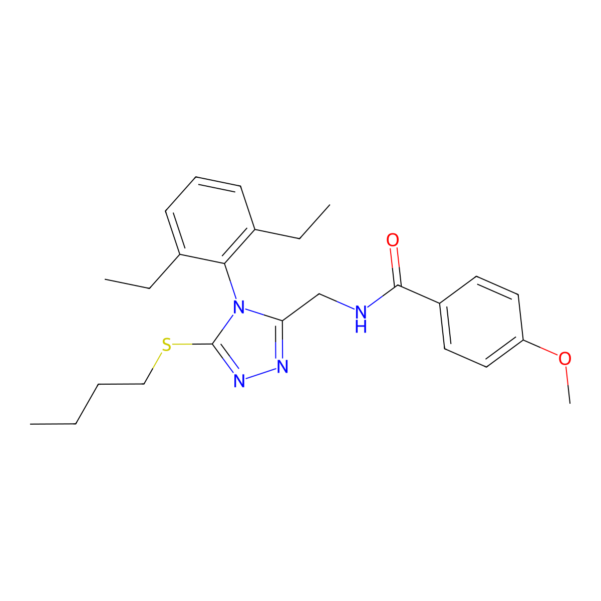 N-[[5-butylsulfanyl-4-(2,6-diethylphenyl)-1,2,4-triazol-3-yl]methyl]-4-methoxybenzamide molecular structure, CAS 476432-67-4
