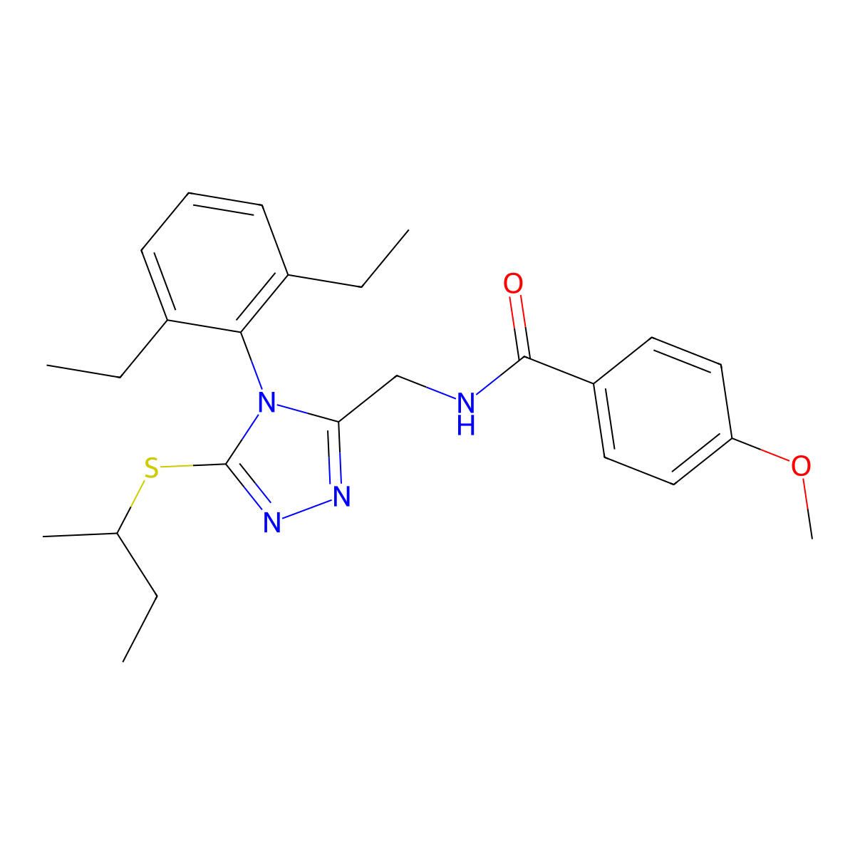 N-((5-(sec-butylthio)-4-(2,6-diethylphenyl)-4H-1,2,4-triazol-3-yl)methyl)-4-methoxybenzamide molecular structure, CAS 476432-76-5