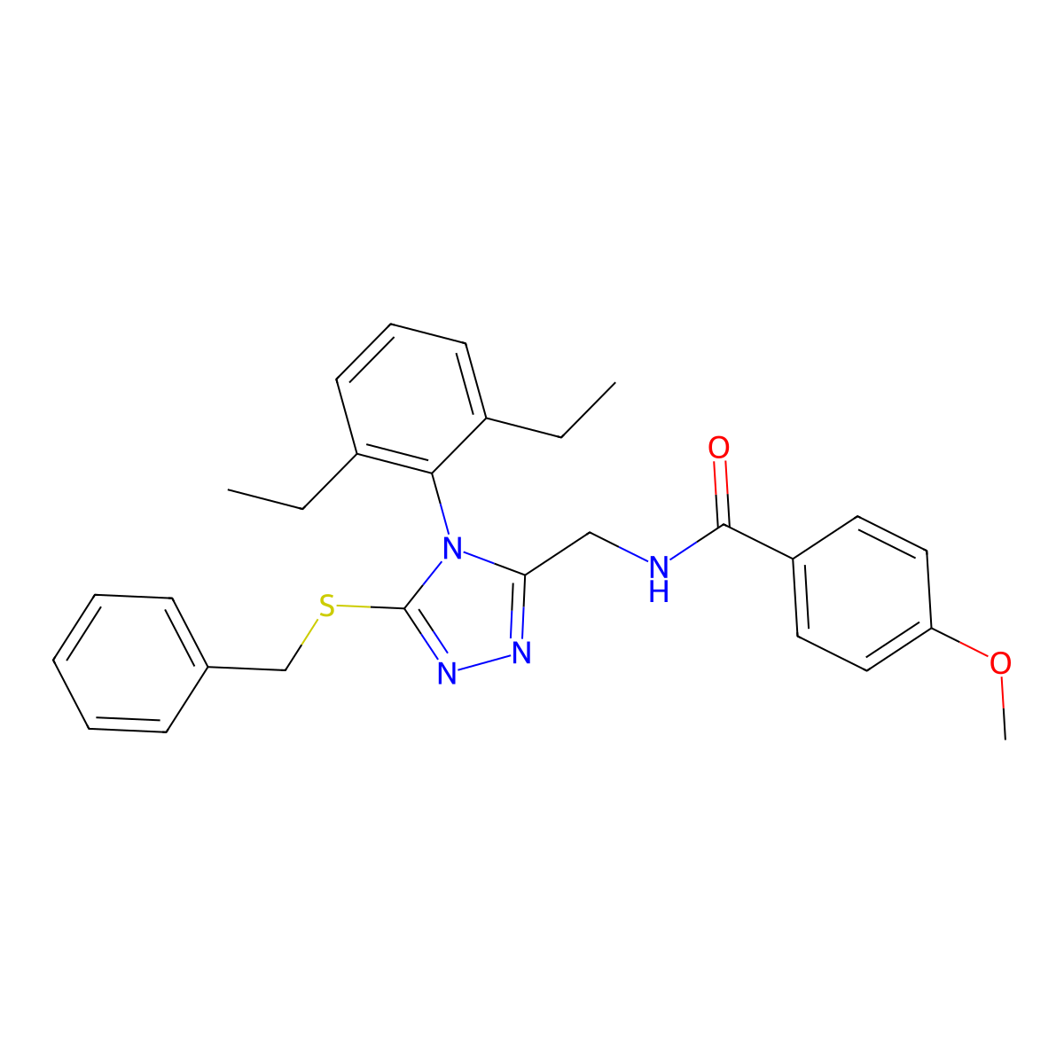 N-((5-(benzylthio)-4-(2,6-diethylphenyl)-4H-1,2,4-triazol-3-yl)methyl)-4-methoxybenzamide molecular structure, CAS 476432-77-6