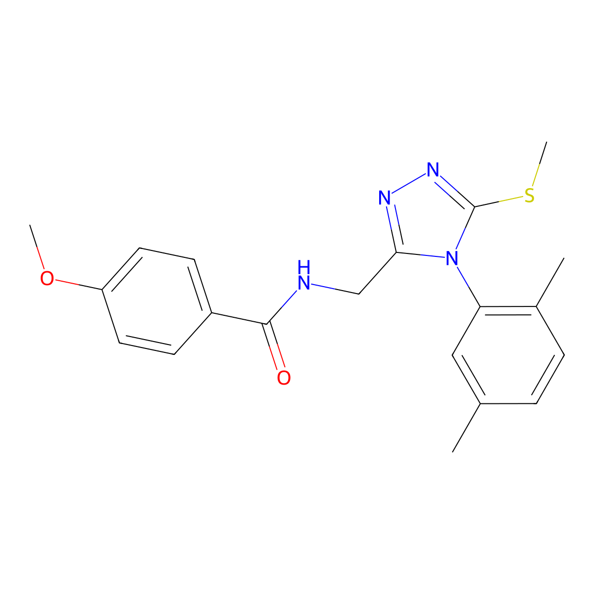 N-((4-(2,5-dimethylphenyl)-5-(methylthio)-4H-1,2,4-triazol-3-yl)methyl)-4-methoxybenzamide molecular structure, CAS 476432-80-1