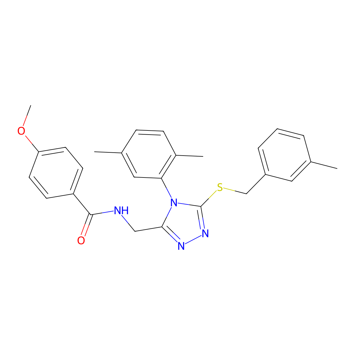 N-[[4-(2,5-dimethylphenyl)-5-[(3-methylphenyl)methylsulfanyl]-1,2,4-triazol-3-yl]methyl]-4-methoxybenzamide molecular structure, CAS 476432-81-2