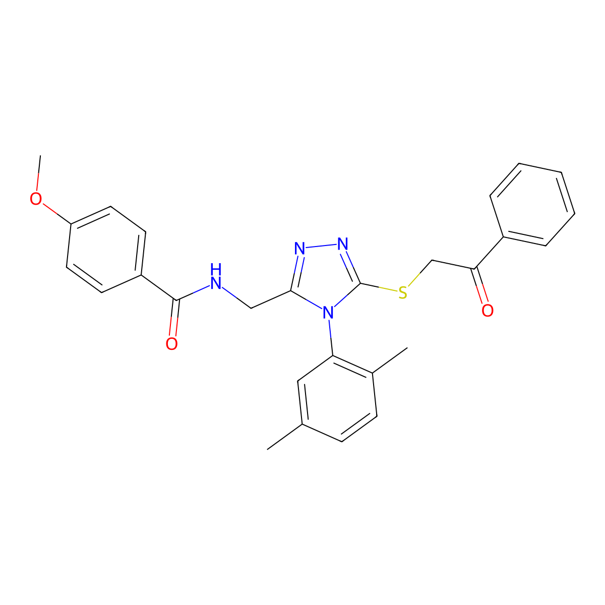 N-[[4-(2,5-dimethylphenyl)-5-phenacylsulfanyl-1,2,4-triazol-3-yl]methyl]-4-methoxybenzamide molecular structure, CAS 476432-89-0