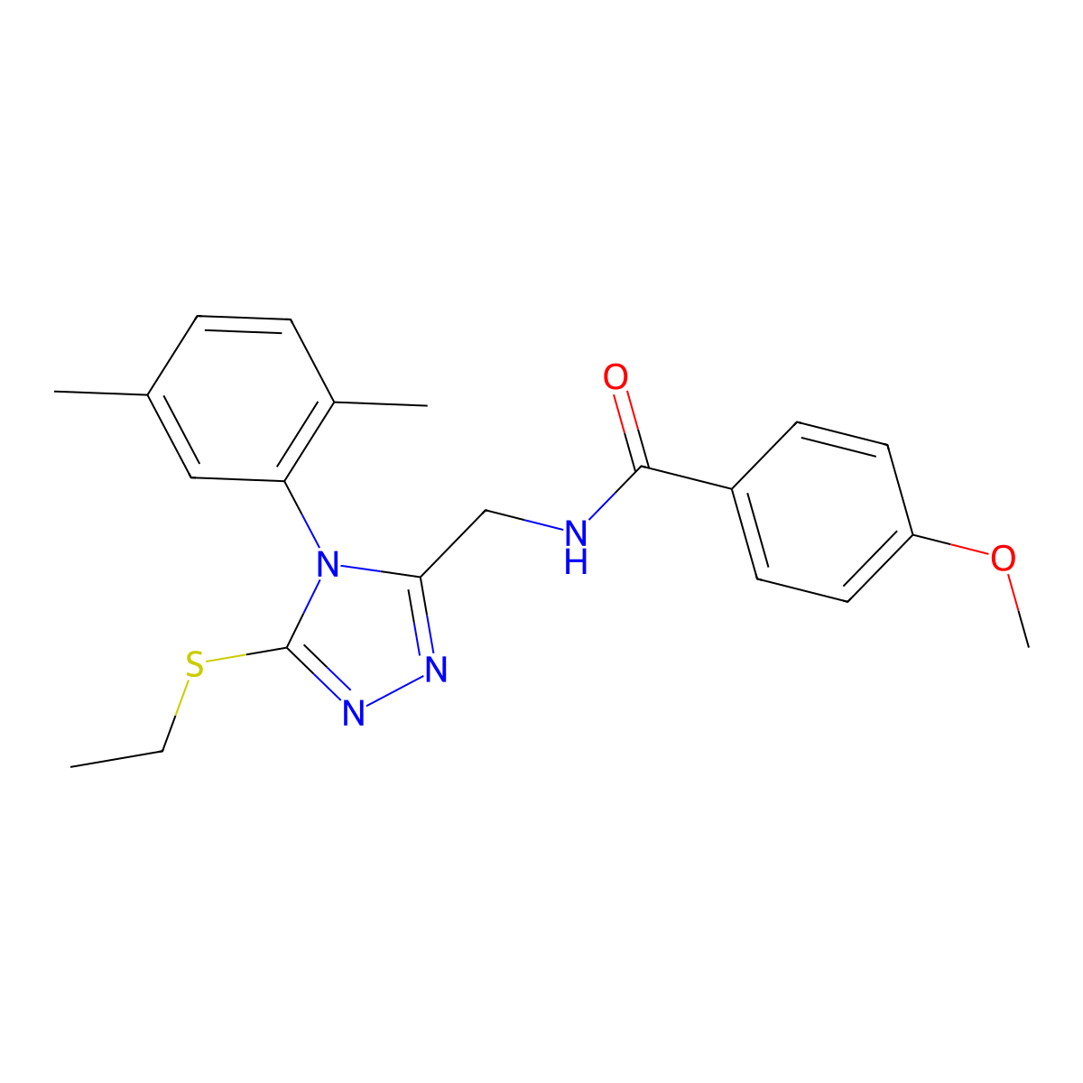 N-((4-(2,5-dimethylphenyl)-5-(ethylthio)-4H-1,2,4-triazol-3-yl)methyl)-4-methoxybenzamide molecular structure, CAS 476432-90-3
