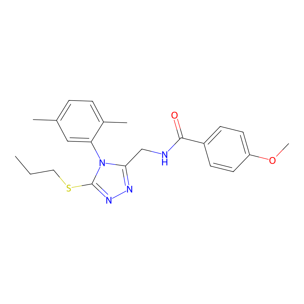 N-((4-(2,5-dimethylphenyl)-5-(propylthio)-4H-1,2,4-triazol-3-yl)methyl)-4-methoxybenzamide molecular structure, CAS 476432-91-4