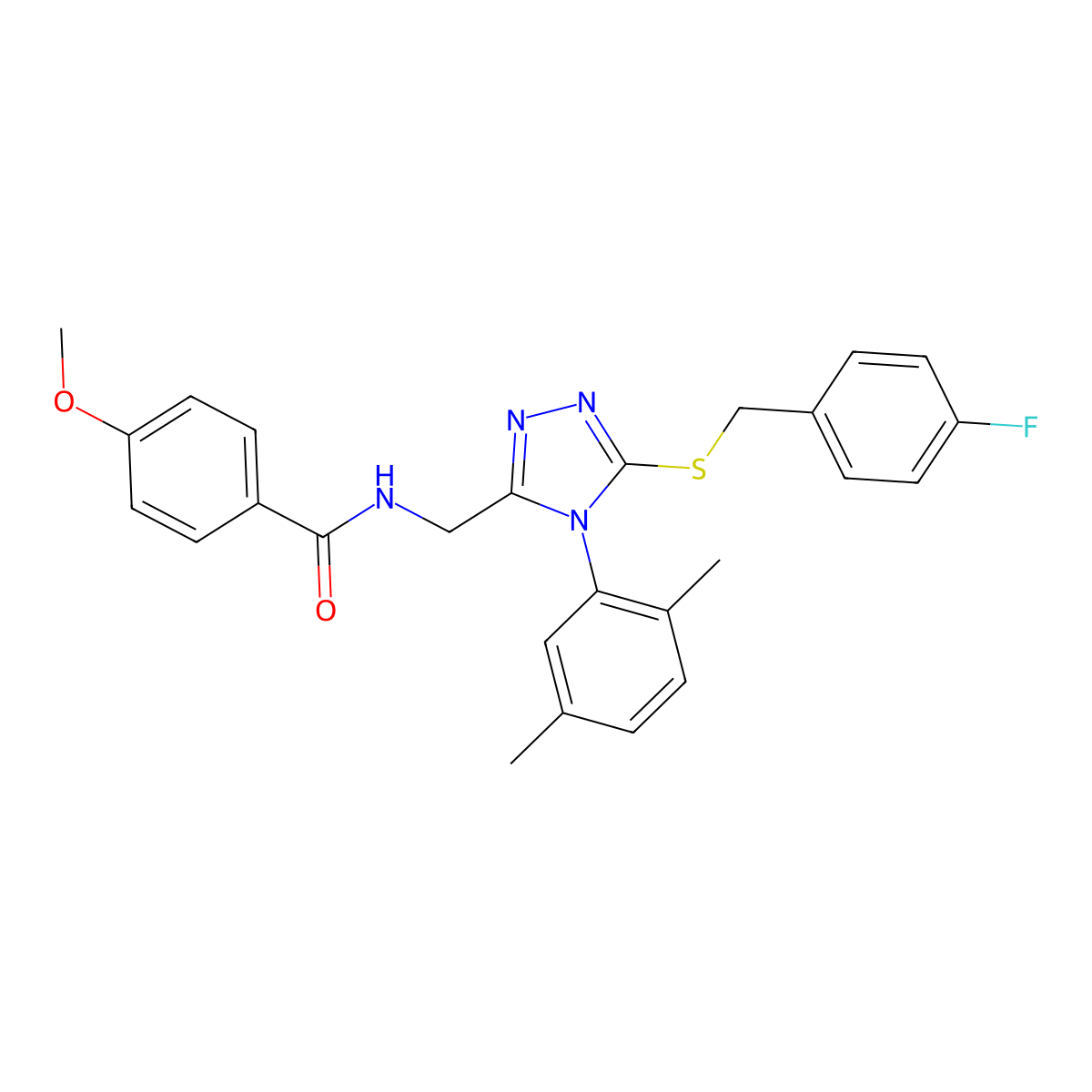N-((4-(2,5-dimethylphenyl)-5-((4-fluorobenzyl)thio)-4H-1,2,4-triazol-3-yl)methyl)-4-methoxybenzamide molecular structure, CAS 476433-20-2