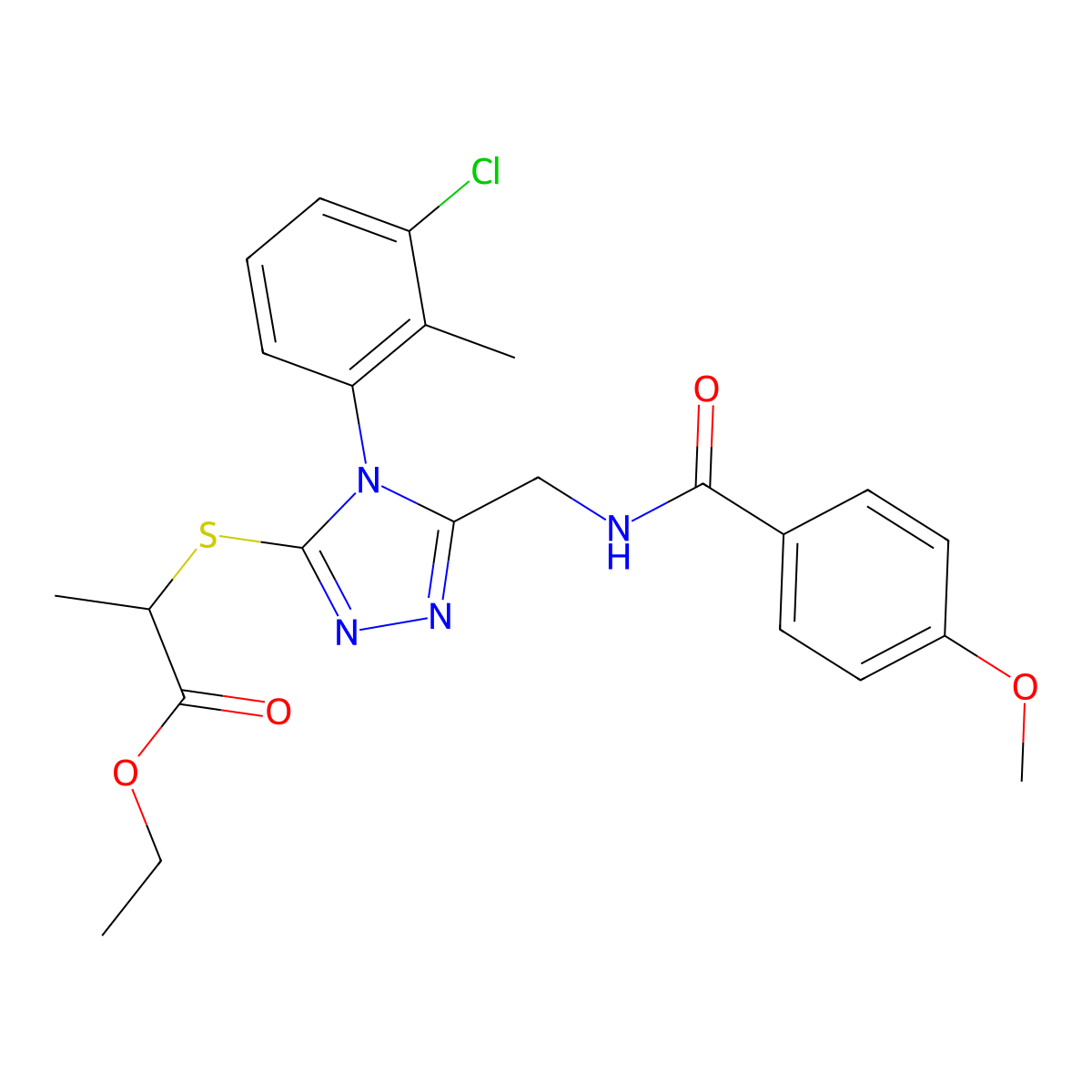 Ethyl 2-[[4-(3-chloro-2-methylphenyl)-5-[[(4-methoxybenzoyl)amino]methyl]-1,2,4-triazol-3-yl]sulfanyl]propanoate molecular structure, CAS 476433-30-4