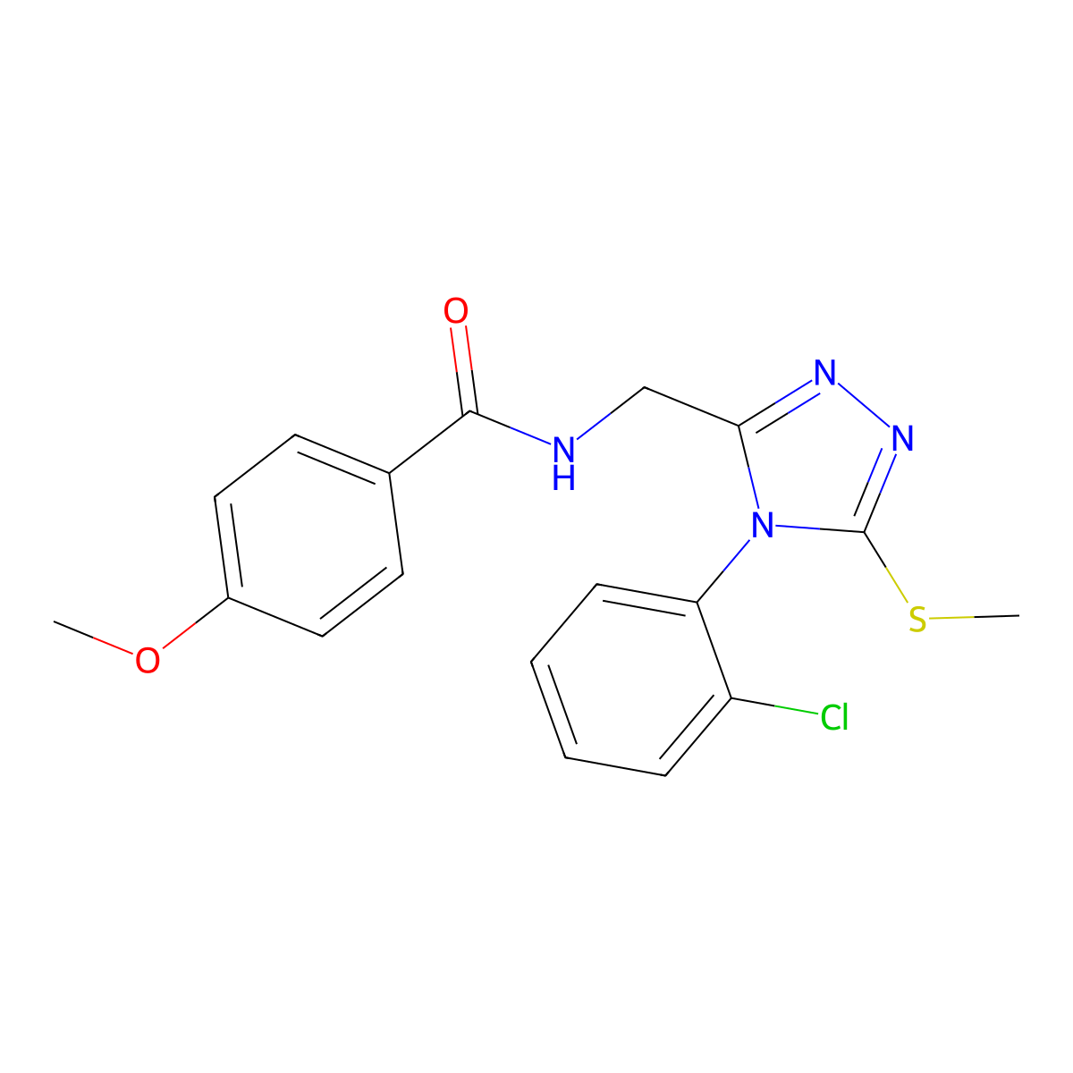 N-((4-(2-chlorophenyl)-5-(methylthio)-4H-1,2,4-triazol-3-yl)methyl)-4-methoxybenzamide molecular structure, CAS 476433-86-0