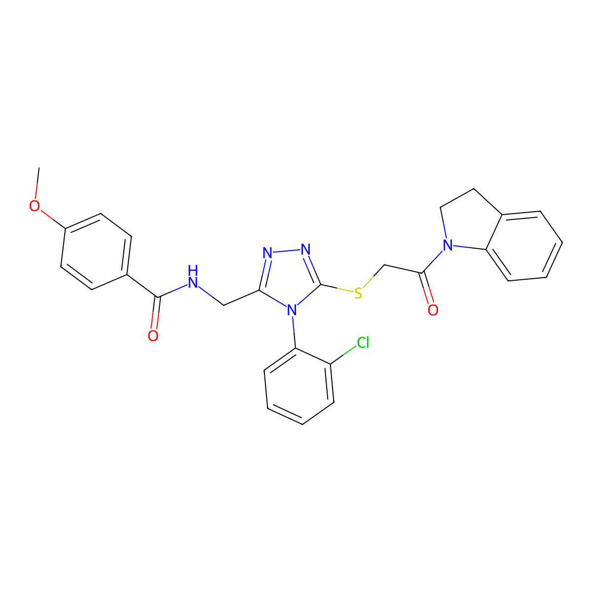 N-((4-(2-chlorophenyl)-5-((2-(indolin-1-yl)-2-oxoethyl)thio)-4H-1,2,4-triazol-3-yl)methyl)-4-methoxybenzamide molecular structure, CAS 476434-01-2