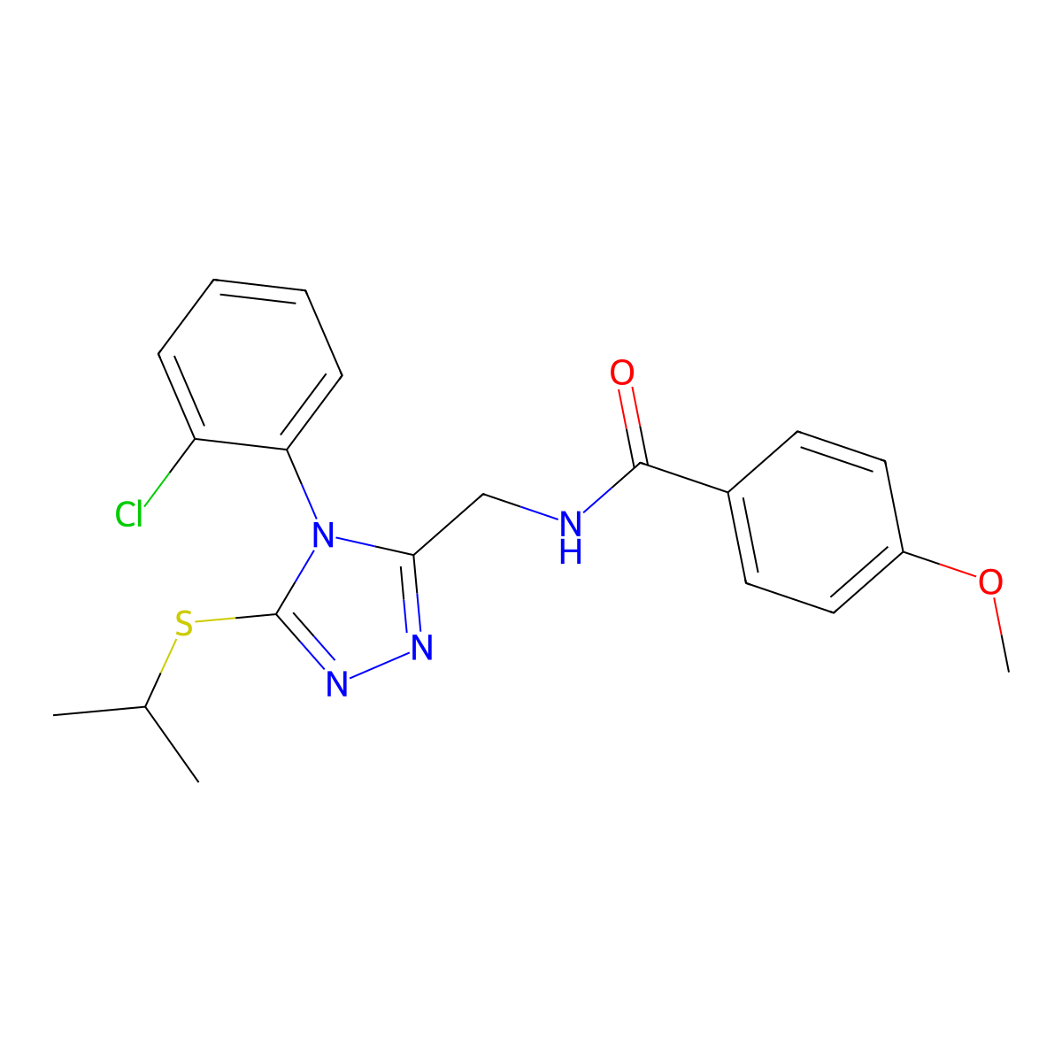 N-((4-(2-chlorophenyl)-5-(isopropylthio)-4H-1,2,4-triazol-3-yl)methyl)-4-methoxybenzamide molecular structure, CAS 476434-04-5