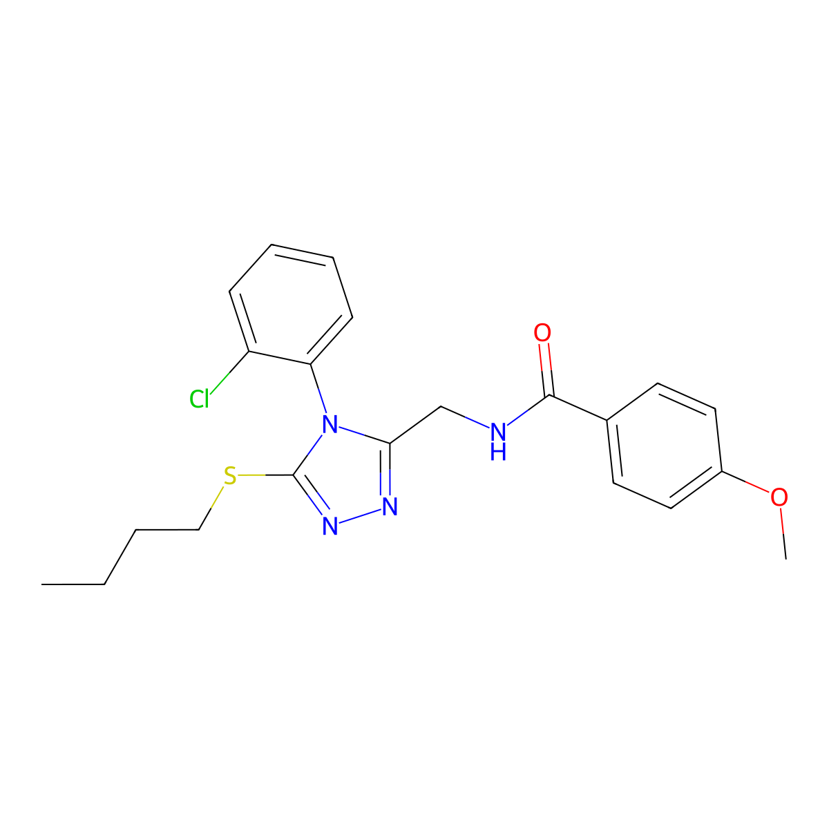 N-((5-(butylthio)-4-(2-chlorophenyl)-4H-1,2,4-triazol-3-yl)methyl)-4-methoxybenzamide molecular structure, CAS 476434-15-8