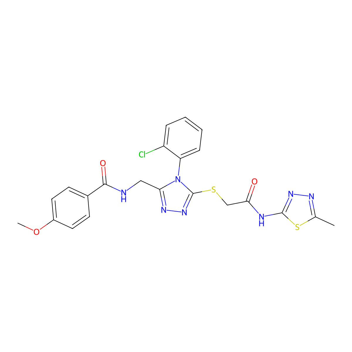 N-((4-(2-chlorophenyl)-5-((2-((5-methyl-1,3,4-thiadiazol-2-yl)amino)-2-oxoethyl)thio)-4H-1,2,4-triazol-3-yl)methyl)-4-methoxybenzamide molecular structure, CAS 476434-22-7