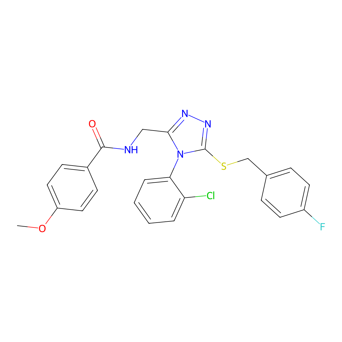 N-((4-(2-chlorophenyl)-5-((4-fluorobenzyl)thio)-4H-1,2,4-triazol-3-yl)methyl)-4-methoxybenzamide molecular structure, CAS 476434-26-1