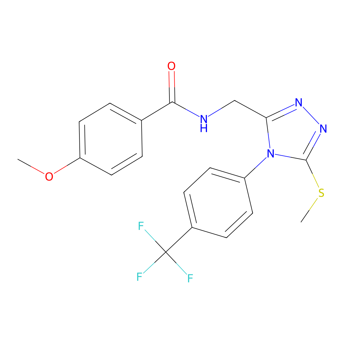 4-methoxy-N-[[5-methylsulfanyl-4-[4-(trifluoromethyl)phenyl]-1,2,4-triazol-3-yl]methyl]benzamide molecular structure, CAS 476434-28-3