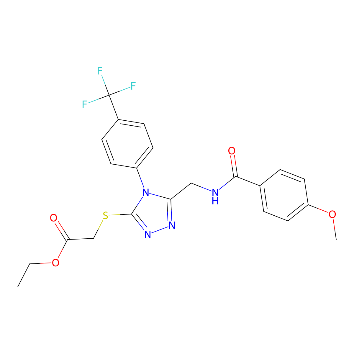 Ethyl 2-[[5-[[(4-methoxybenzoyl)amino]methyl]-4-[4-(trifluoromethyl)phenyl]-1,2,4-triazol-3-yl]sulfanyl]acetate molecular structure, CAS 476434-35-2