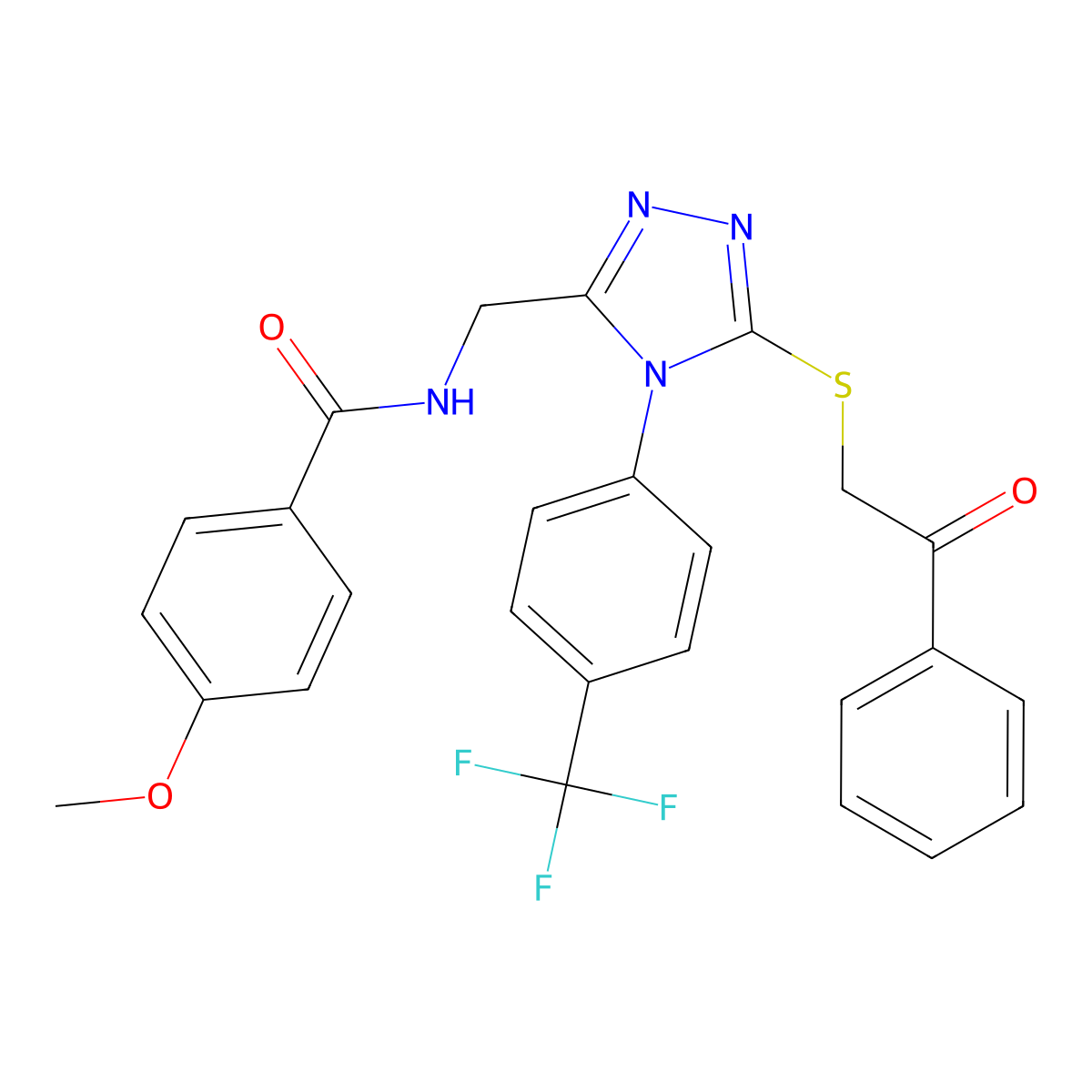 4-methoxy-N-[[5-phenacylsulfanyl-4-[4-(trifluoromethyl)phenyl]-1,2,4-triazol-3-yl]methyl]benzamide molecular structure, CAS 476434-37-4