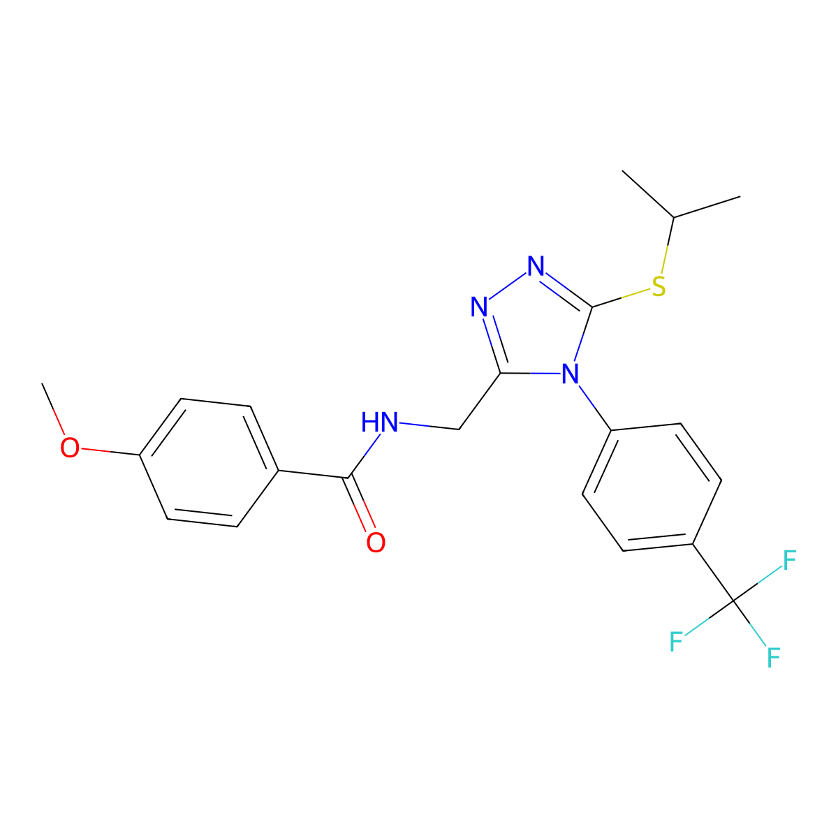 4-methoxy-N-[[5-propan-2-ylsulfanyl-4-[4-(trifluoromethyl)phenyl]-1,2,4-triazol-3-yl]methyl]benzamide molecular structure, CAS 476434-46-5