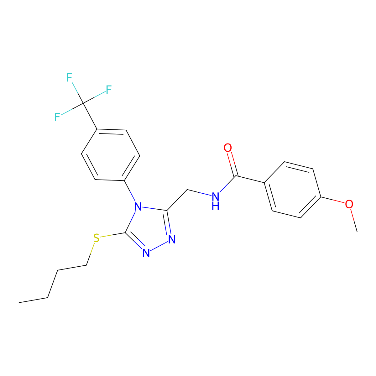 N-((5-(butylthio)-4-(4-(trifluoromethyl)phenyl)-4H-1,2,4-triazol-3-yl)methyl)-4-methoxybenzamide molecular structure, CAS 476434-57-8