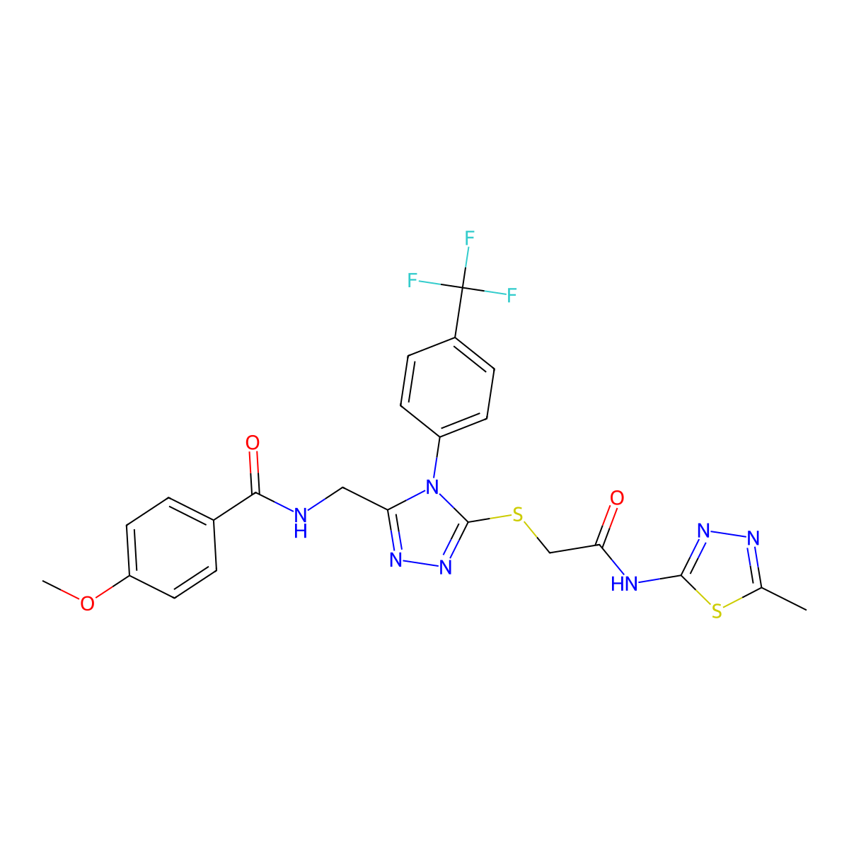 4-methoxy-N-((5-((2-((5-methyl-1,3,4-thiadiazol-2-yl)amino)-2-oxoethyl)thio)-4-(4-(trifluoromethyl)phenyl)-4H-1,2,4-triazol-3-yl)methyl)benzamide molecular structure, CAS 476434-64-7