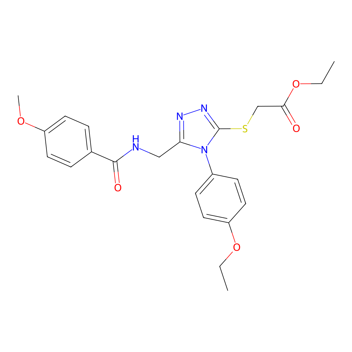 Ethyl 2-[[4-(4-ethoxyphenyl)-5-[[(4-methoxybenzoyl)amino]methyl]-1,2,4-triazol-3-yl]sulfanyl]acetate molecular structure, CAS 476434-77-2