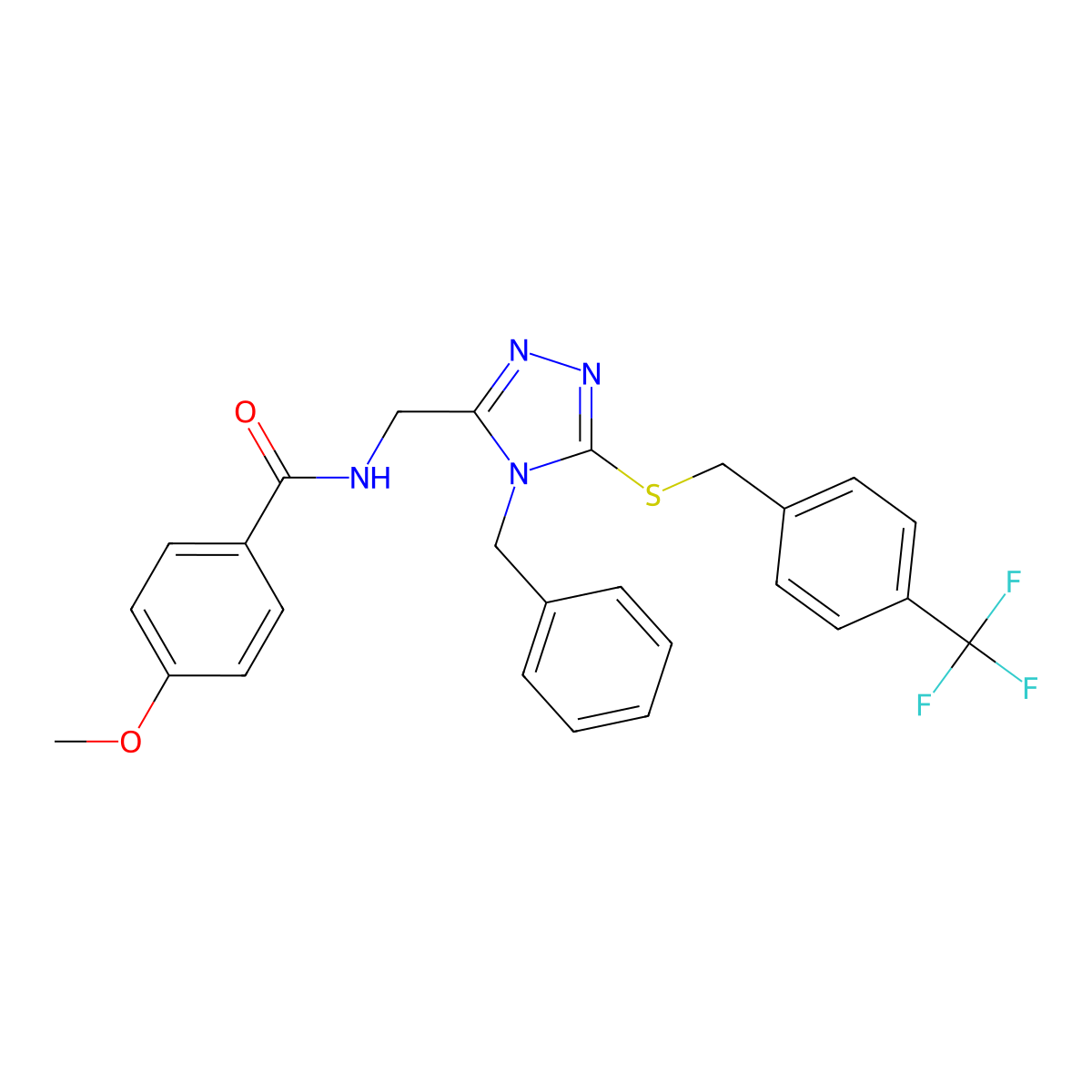 N-((4-benzyl-5-((4-(trifluoromethyl)benzyl)thio)-4H-1,2,4-triazol-3-yl)methyl)-4-methoxybenzamide molecular structure, CAS 476435-14-0