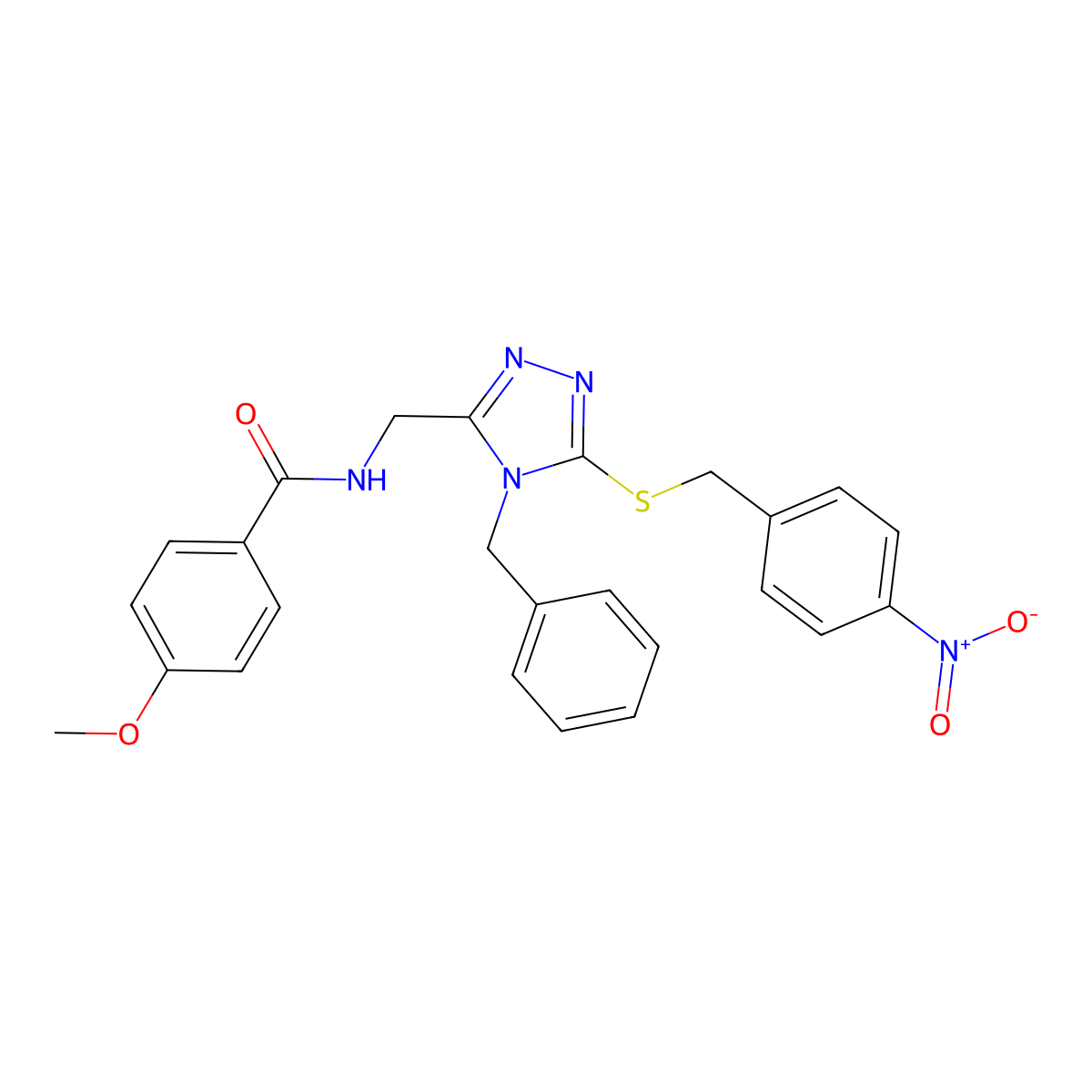 N-((4-benzyl-5-((4-nitrobenzyl)thio)-4H-1,2,4-triazol-3-yl)methyl)-4-methoxybenzamide molecular structure, CAS 476435-16-2