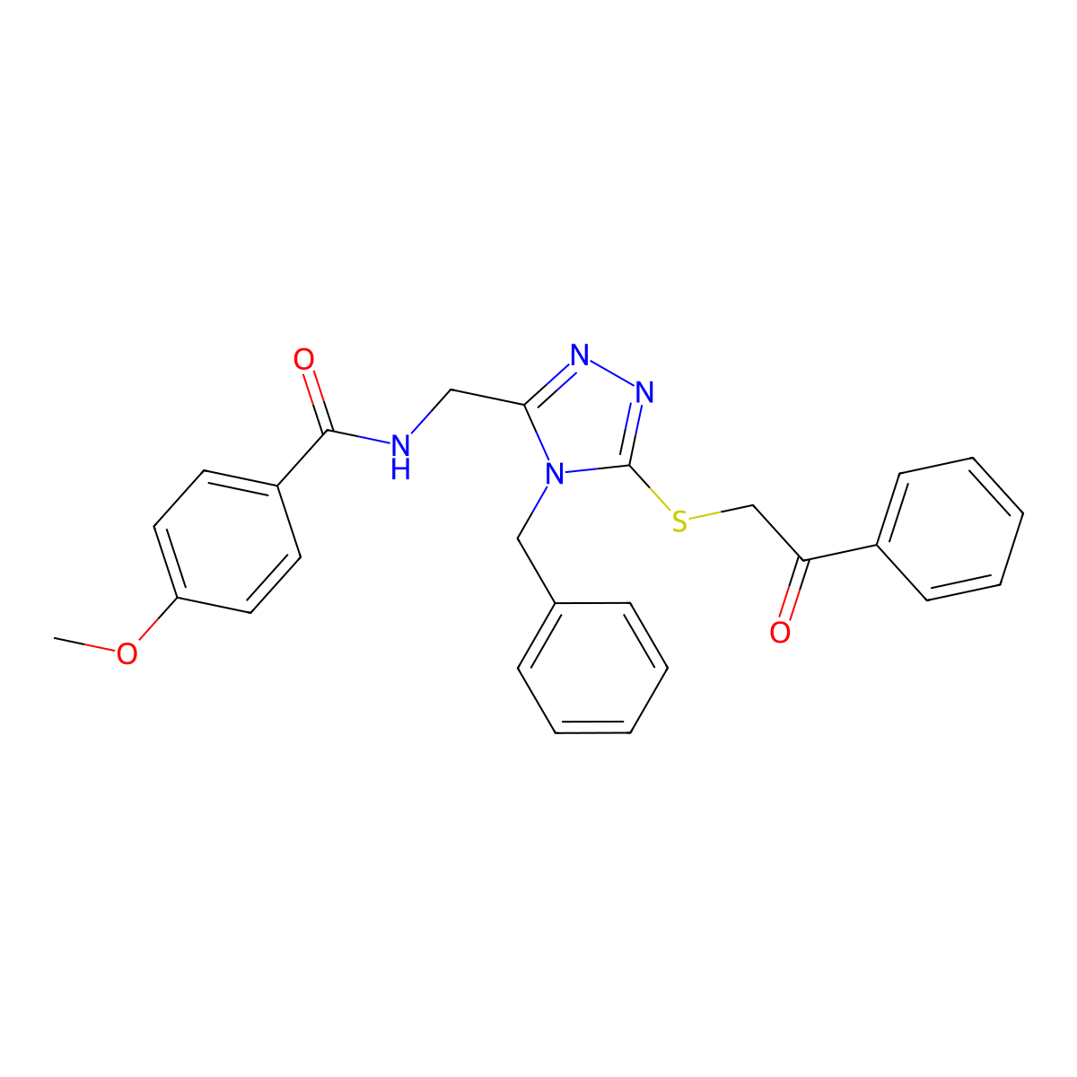 N-((4-benzyl-5-((2-oxo-2-phenylethyl)thio)-4H-1,2,4-triazol-3-yl)methyl)-4-methoxybenzamide molecular structure, CAS 476435-22-0