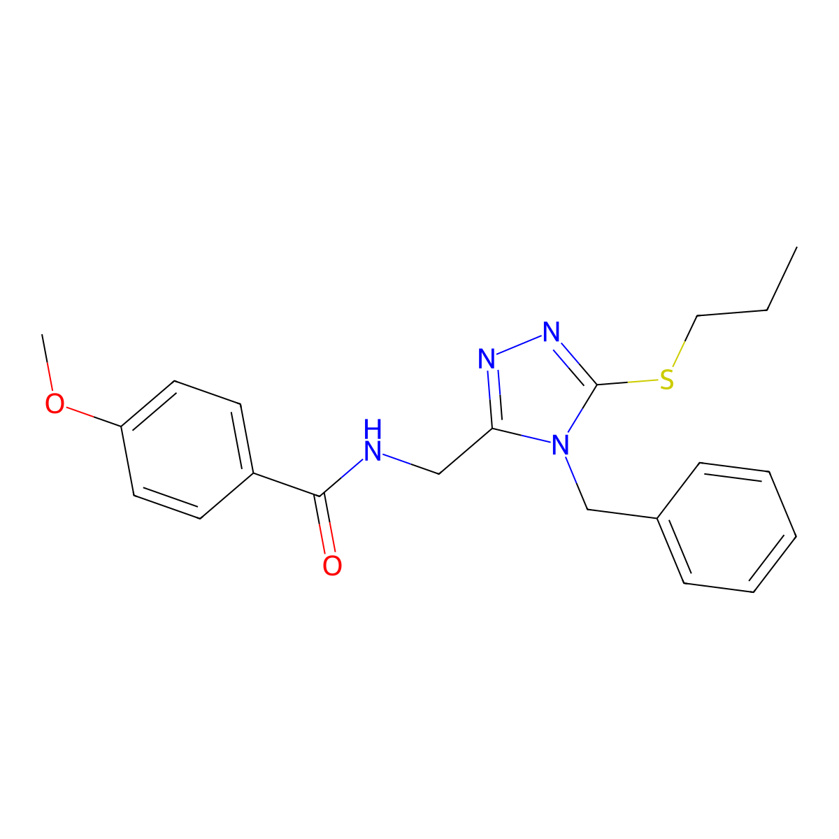 N-((4-benzyl-5-(propylthio)-4H-1,2,4-triazol-3-yl)methyl)-4-methoxybenzamide molecular structure, CAS 476435-24-2