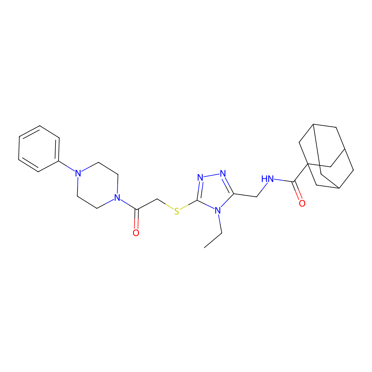 N-[[4-ethyl-5-[2-oxo-2-(4-phenylpiperazin-1-yl)ethyl]sulfanyl-1,2,4-triazol-3-yl]methyl]adamantane-1-carboxamide molecular structure, CAS 476438-43-4
