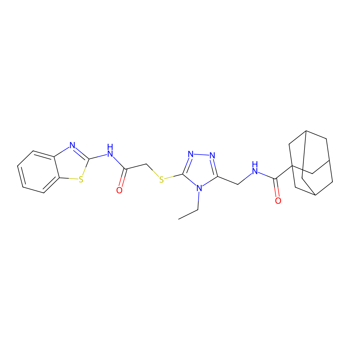 N-[[5-[2-(1,3-benzothiazol-2-ylamino)-2-oxoethyl]sulfanyl-4-ethyl-1,2,4-triazol-3-yl]methyl]adamantane-1-carboxamide molecular structure, CAS 476438-65-0