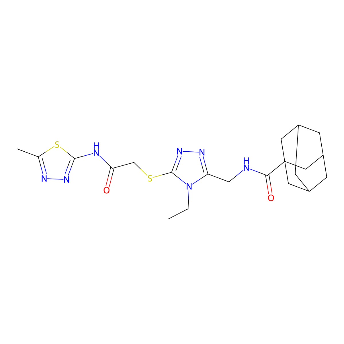 N-[[4-ethyl-5-[2-[(5-methyl-1,3,4-thiadiazol-2-yl)amino]-2-oxoethyl]sulfanyl-1,2,4-triazol-3-yl]methyl]adamantane-1-carboxamide molecular structure, CAS 476438-69-4