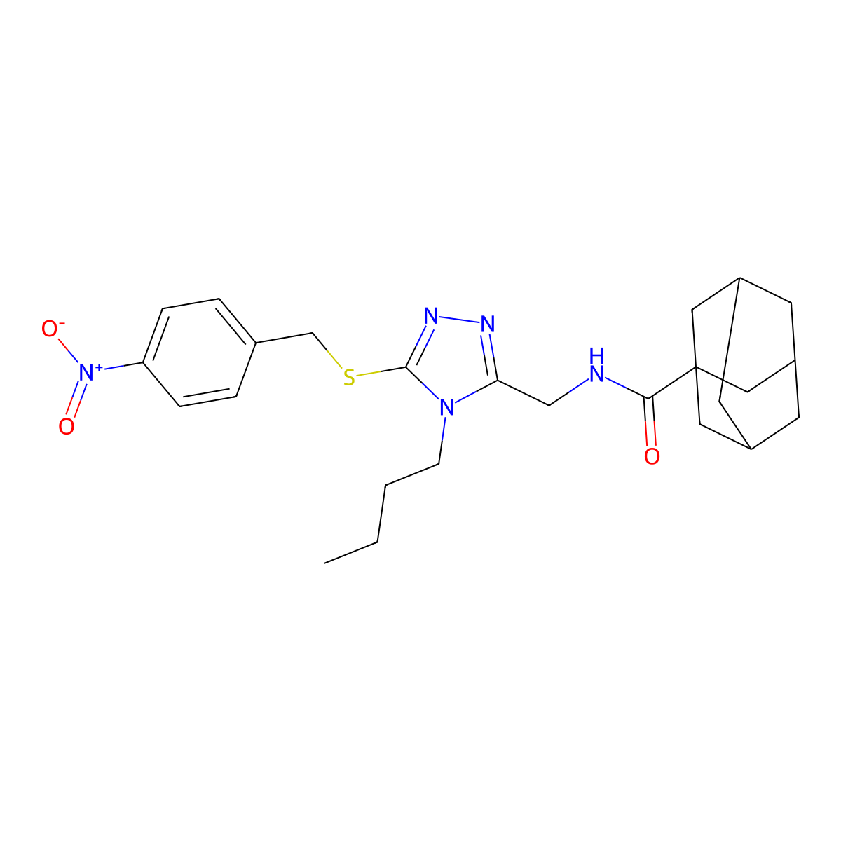 N-[(4-butyl-5-{[(4-nitrophenyl)methyl]sulfanyl}-4H-1,2,4-triazol-3-yl)methyl]adamantane-1-carboxamide molecular structure, CAS 476438-82-1