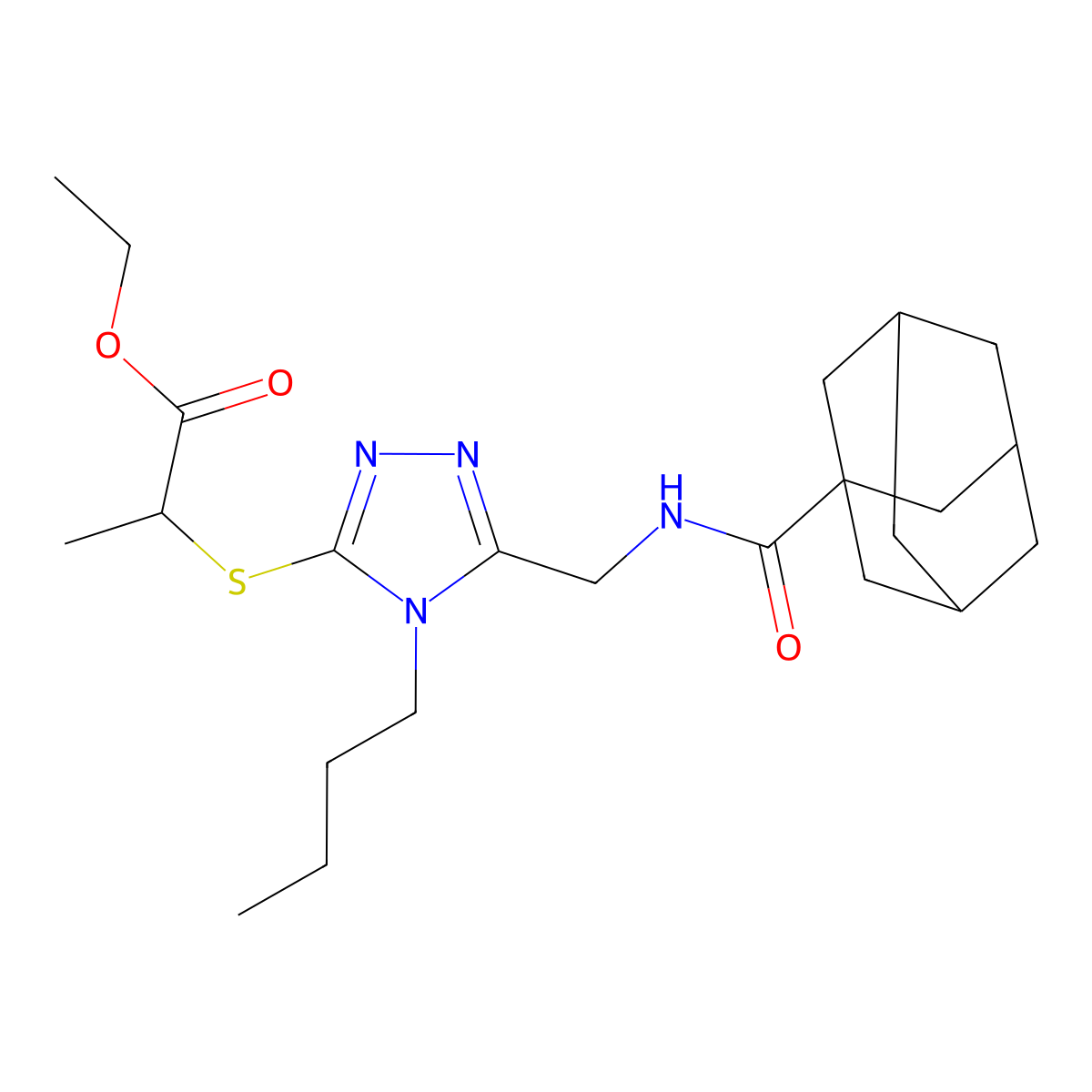 Ethyl 2-[[5-[(adamantane-1-carbonylamino)methyl]-4-butyl-1,2,4-triazol-3-yl]sulfanyl]propanoate molecular structure, CAS 476438-86-5