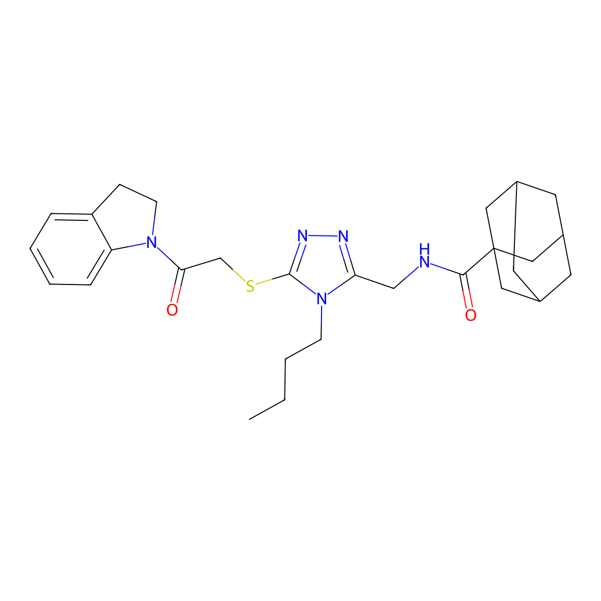 N-[[4-butyl-5-[2-(2,3-dihydroindol-1-yl)-2-oxoethyl]sulfanyl-1,2,4-triazol-3-yl]methyl]adamantane-1-carboxamide molecular structure, CAS 476438-93-4