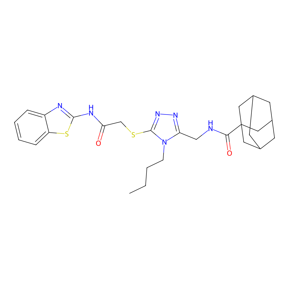 N-[[5-[2-(1,3-benzothiazol-2-ylamino)-2-oxoethyl]sulfanyl-4-butyl-1,2,4-triazol-3-yl]methyl]adamantane-1-carboxamide molecular structure, CAS 476439-13-1