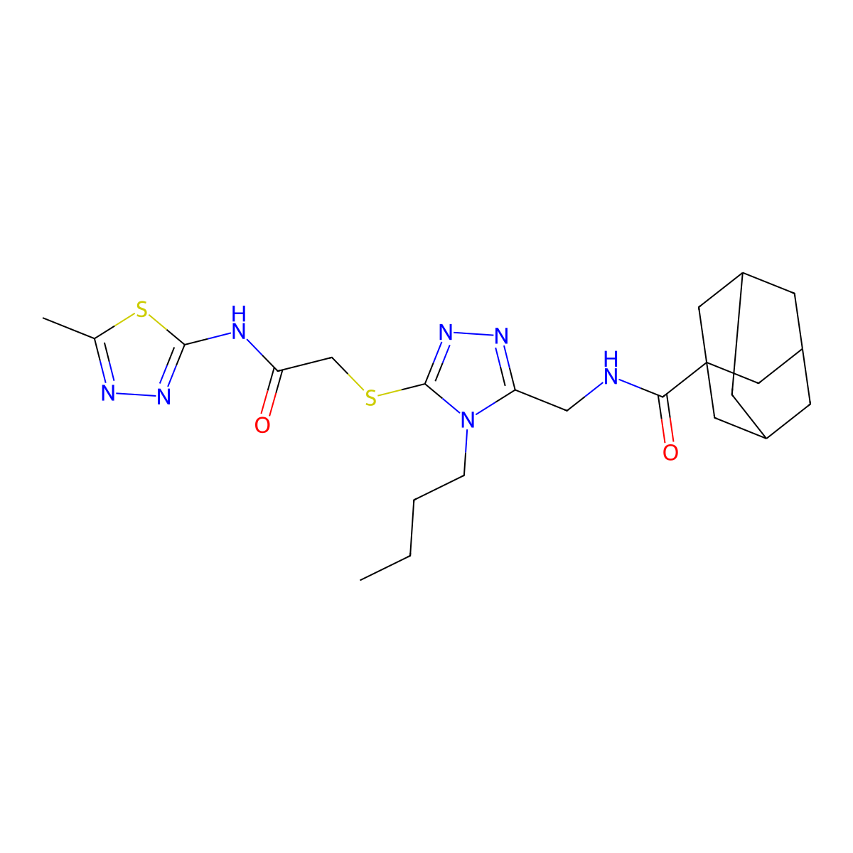 N-[[4-butyl-5-[2-[(5-methyl-1,3,4-thiadiazol-2-yl)amino]-2-oxoethyl]sulfanyl-1,2,4-triazol-3-yl]methyl]adamantane-1-carboxamide molecular structure, CAS 476439-15-3