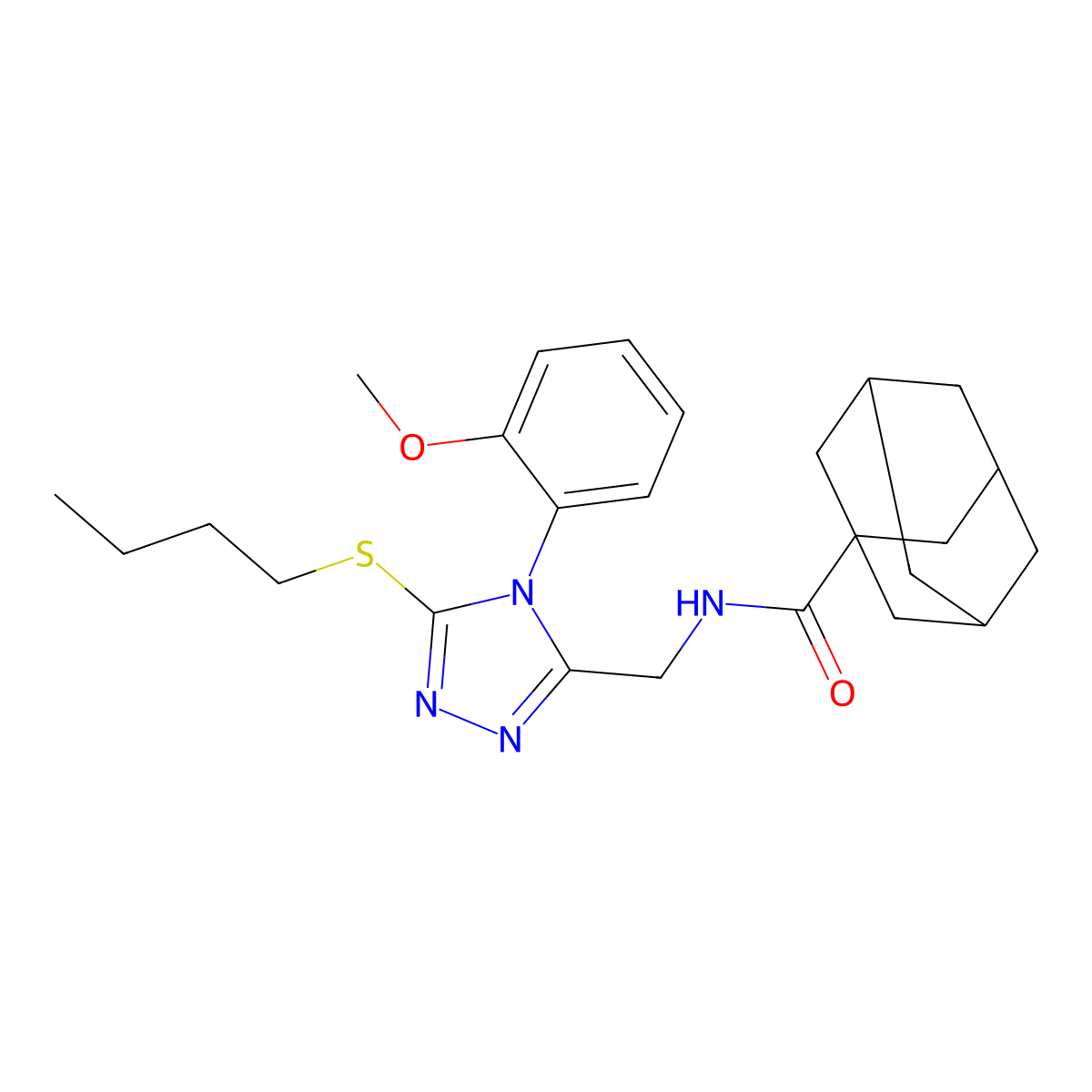N-[[5-butylsulfanyl-4-(2-methoxyphenyl)-1,2,4-triazol-3-yl]methyl]adamantane-1-carboxamide molecular structure, CAS 476440-35-4
