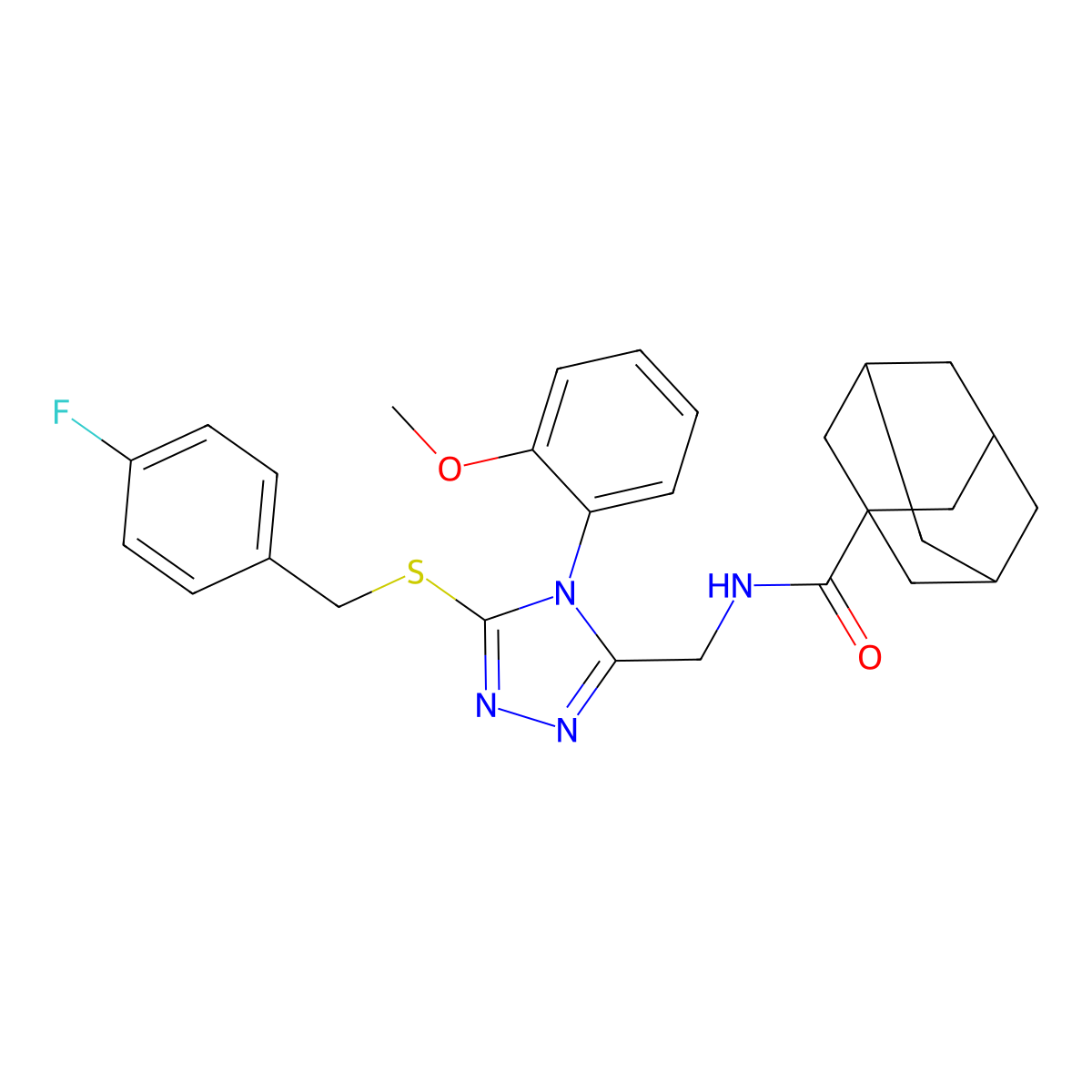 N-[[5-[(4-fluorophenyl)methylsulfanyl]-4-(2-methoxyphenyl)-1,2,4-triazol-3-yl]methyl]adamantane-1-carboxamide molecular structure, CAS 476440-46-7